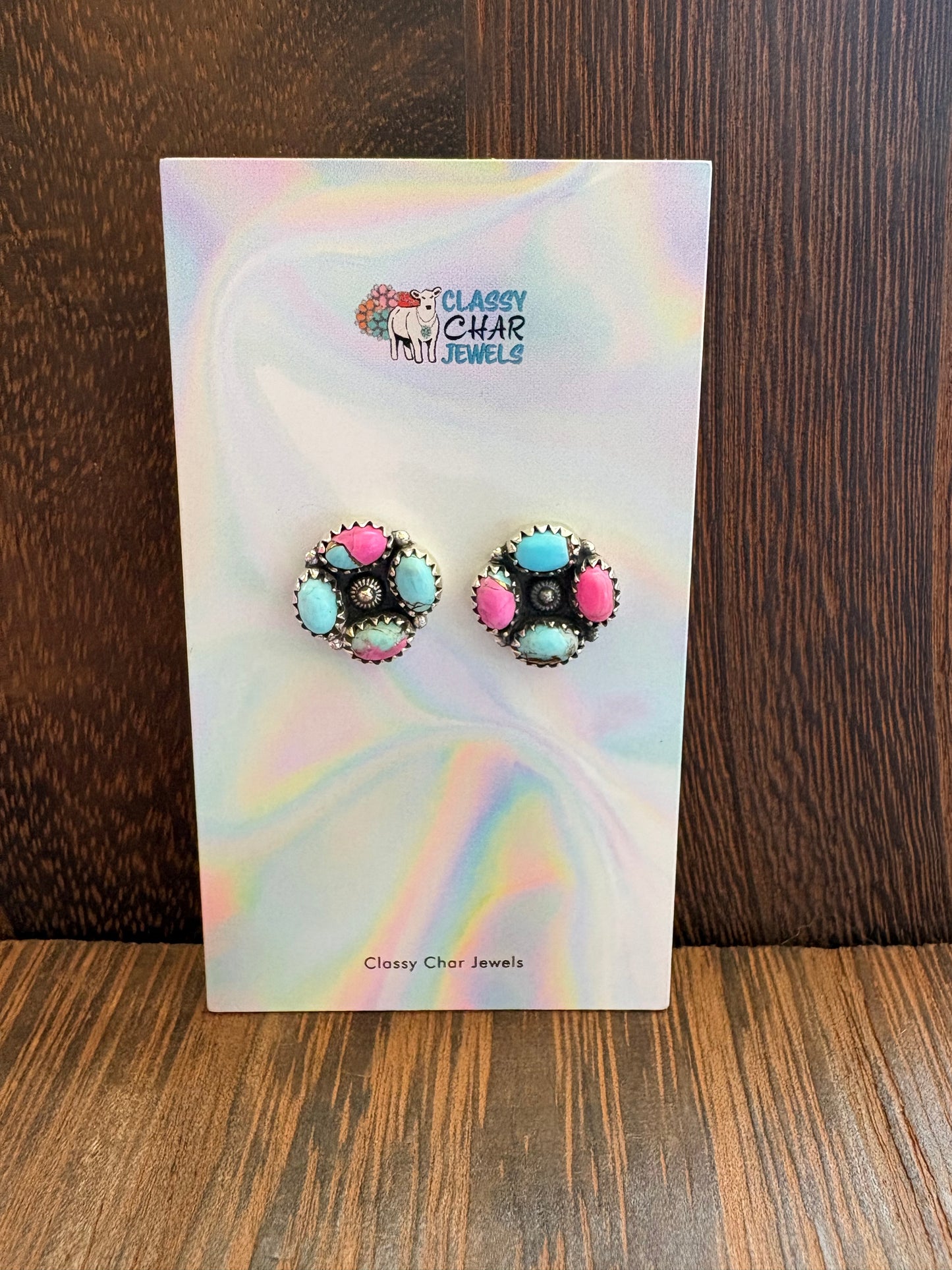 Cotton Candy 4 Stone Round Cluster Studs