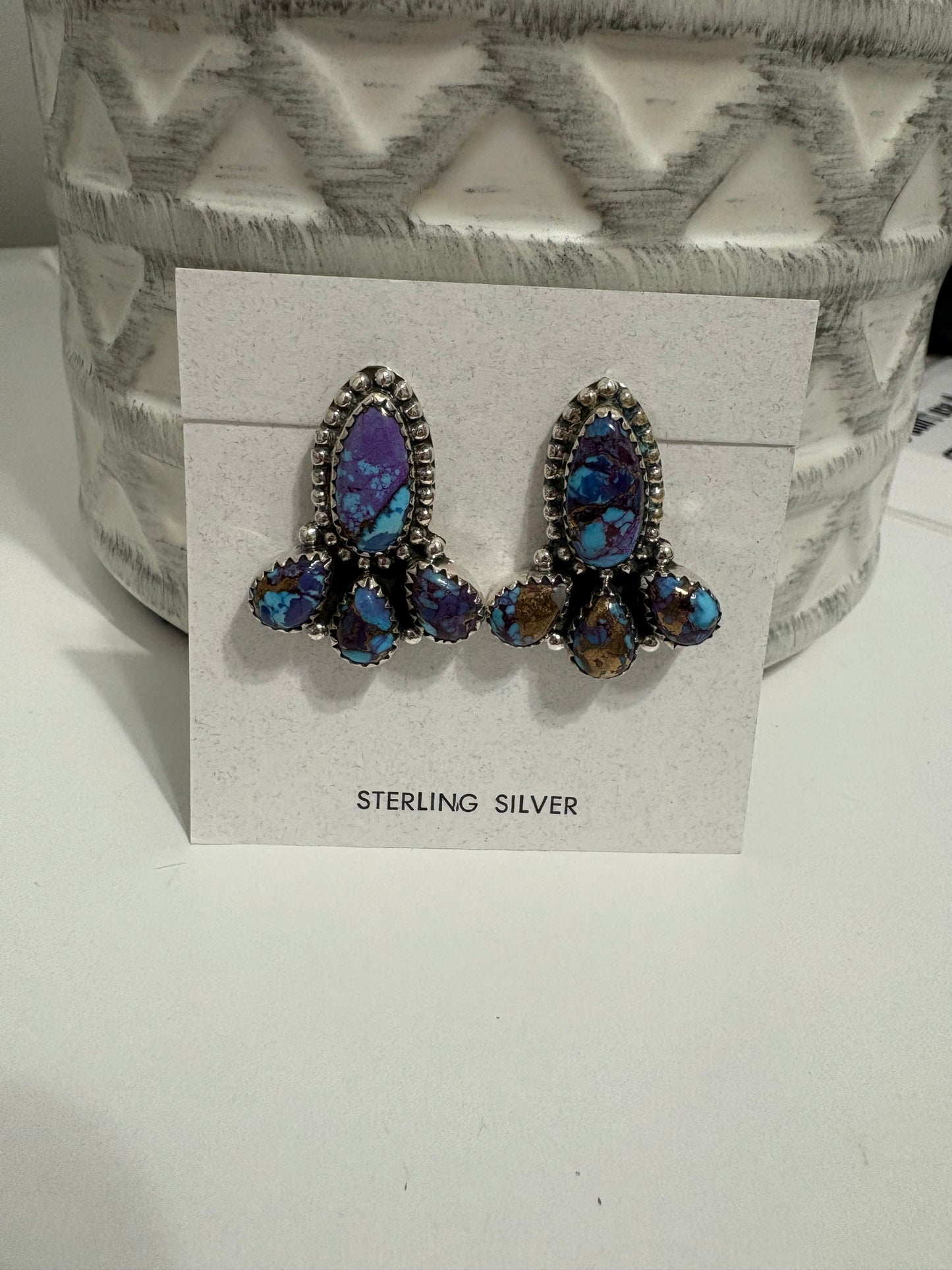 Purple Mojave Large 4 Stone Cluster Earrings