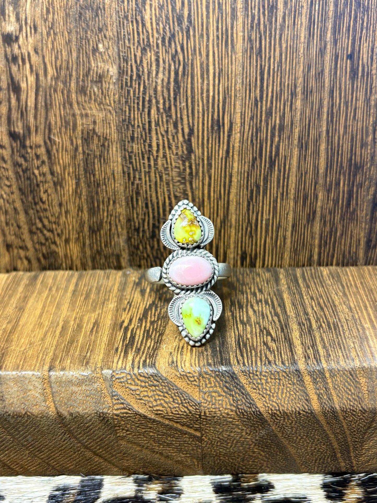 Palomino & Pink Conch 3 Stone Ring