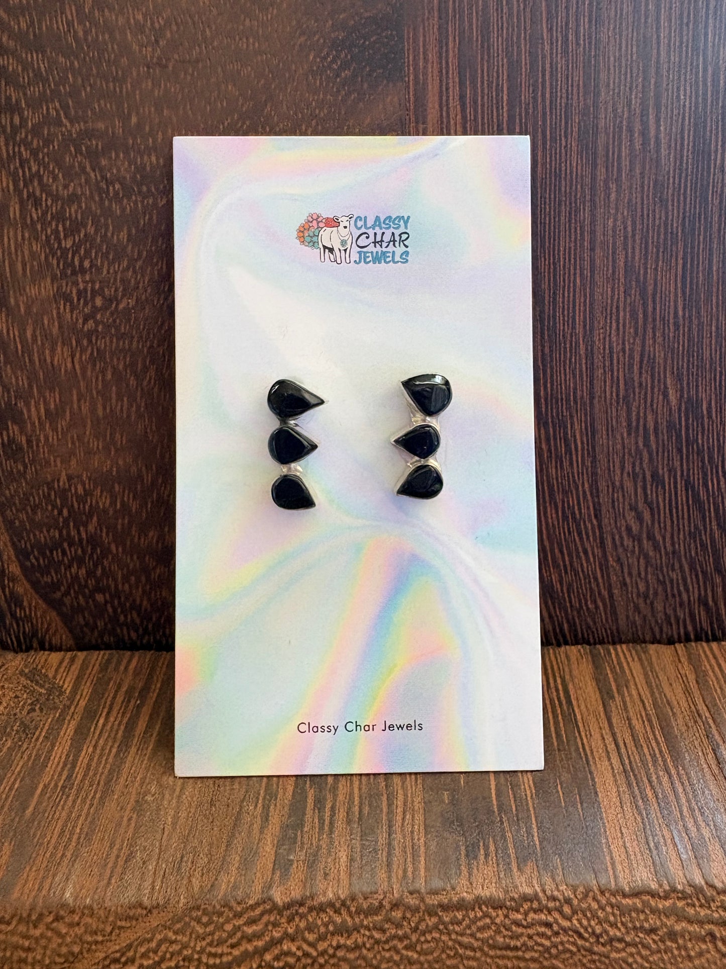 Black Onyx 3 Stone Crawler Earrings