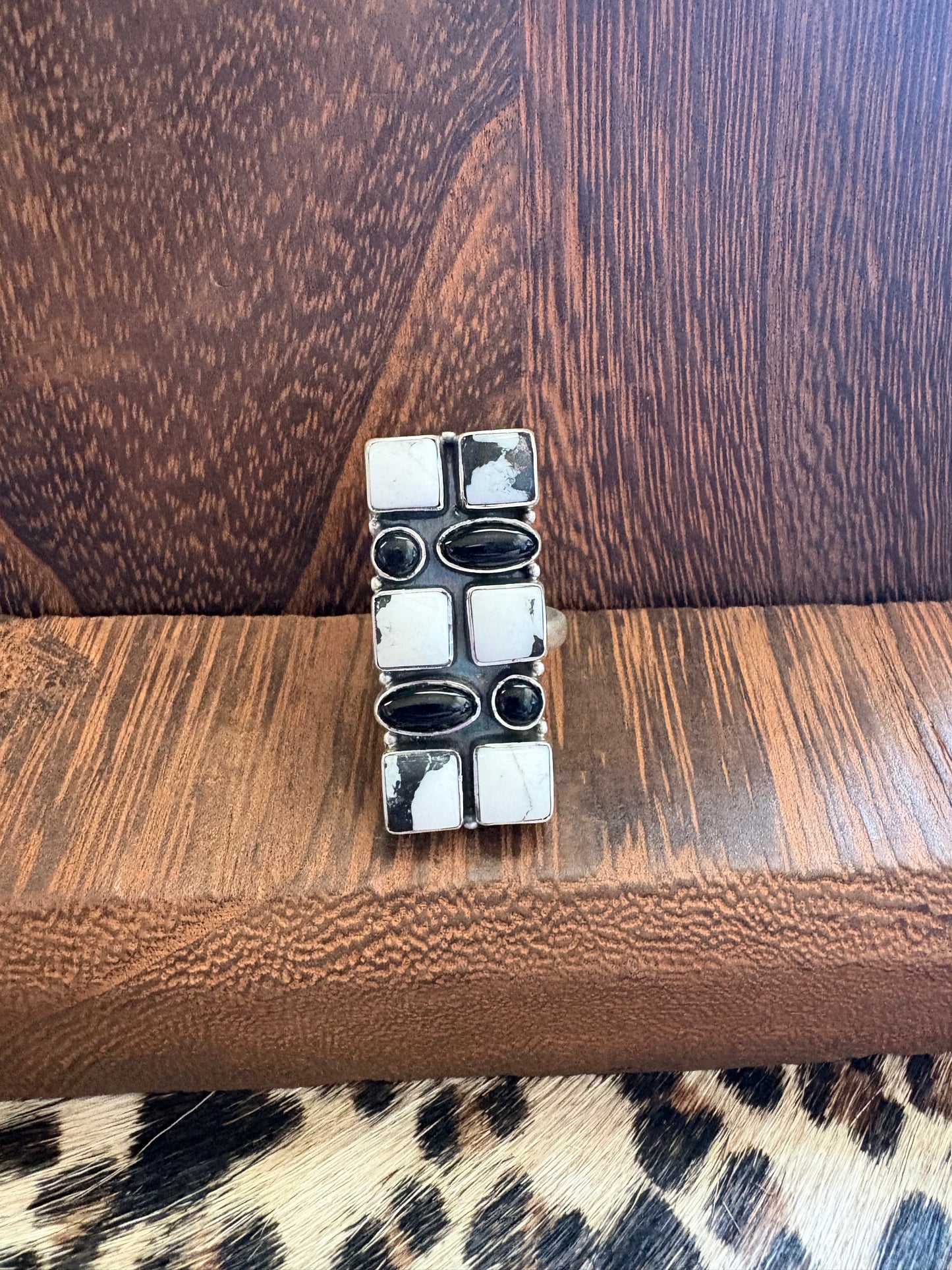 White Buffalo & Black Onyx Statement 8 Stone Mosaic Ring