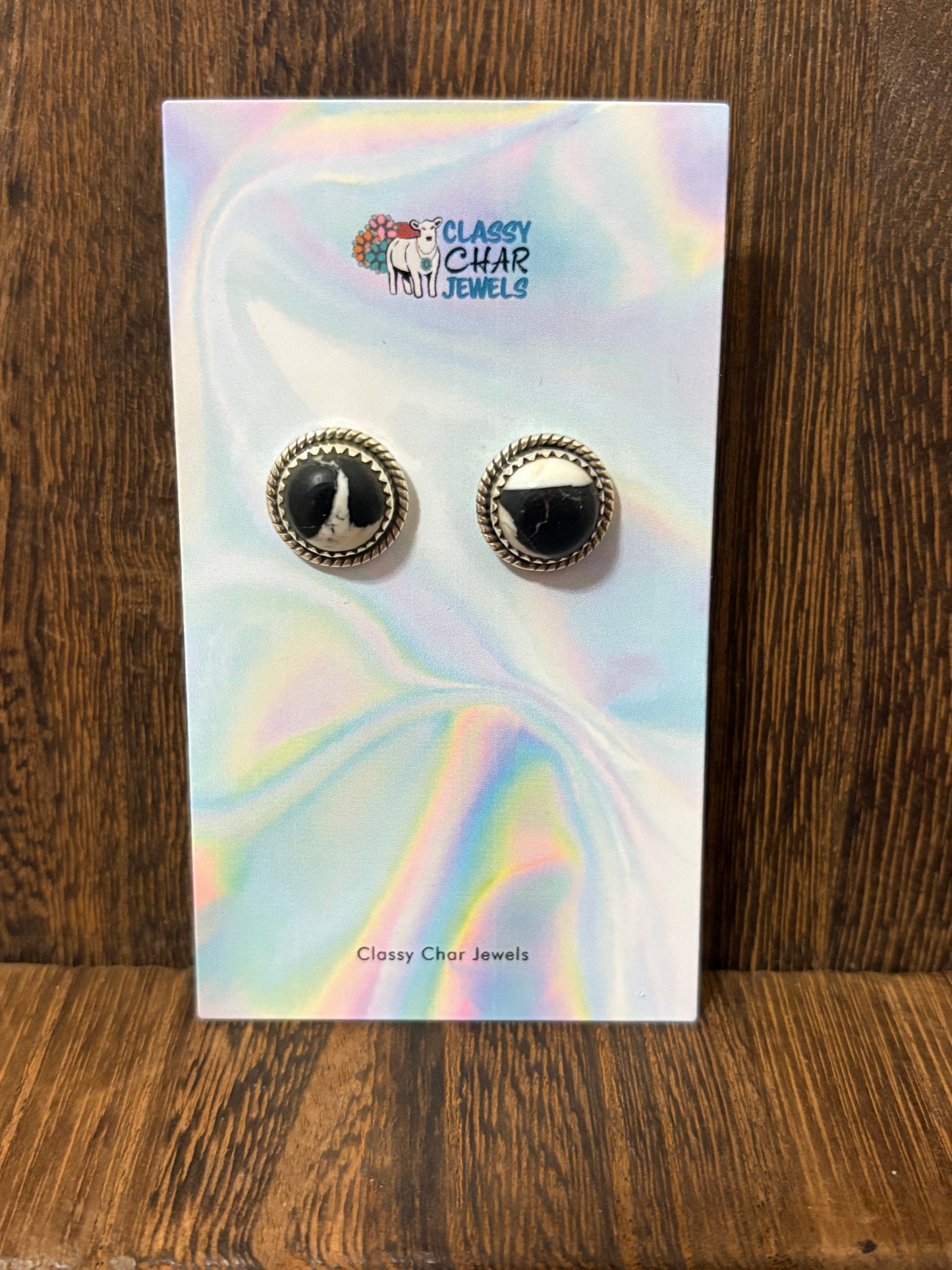 Large Round White Buffalo Stud Earrings