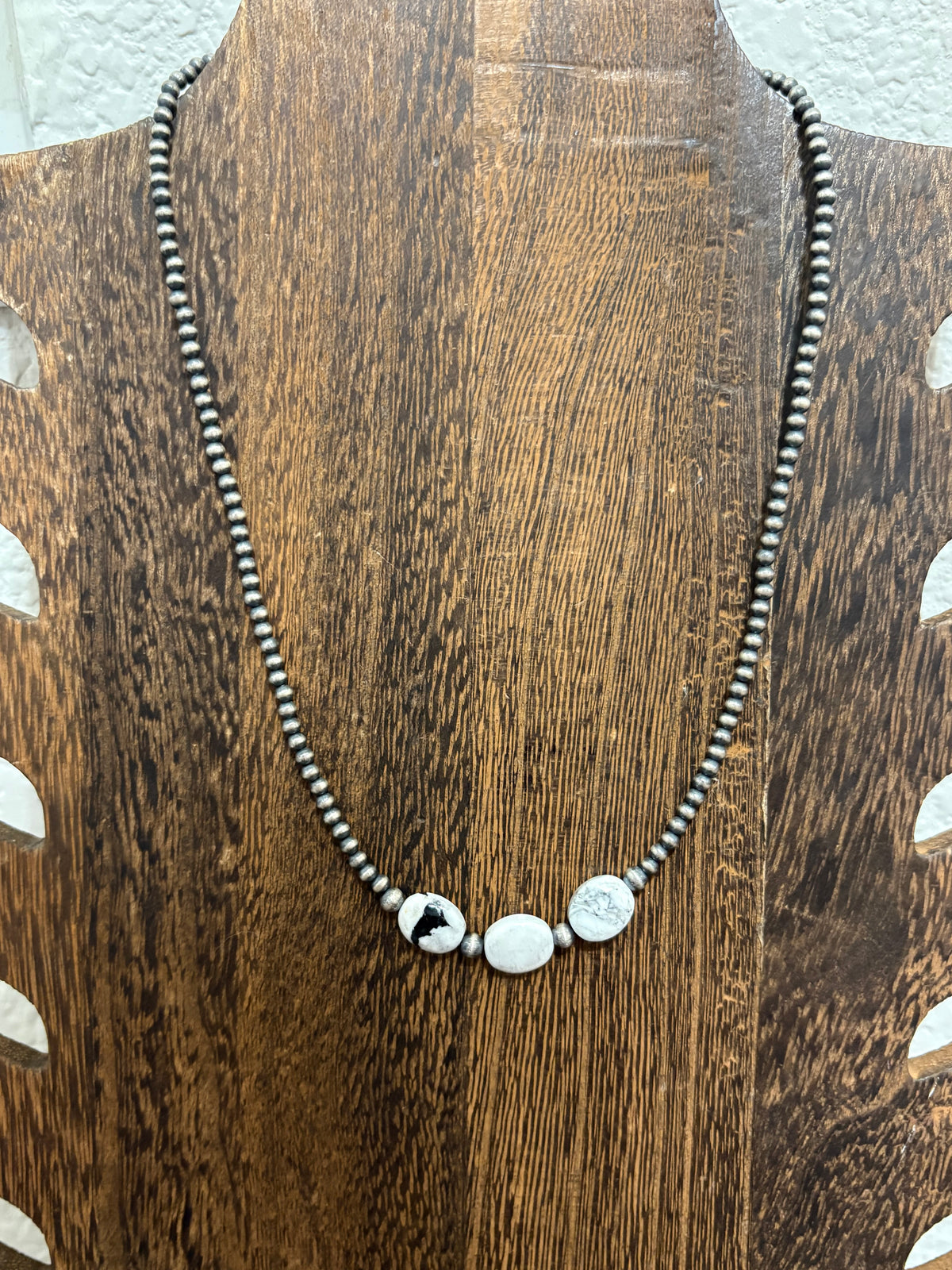 16” + 2” White Buffalo & Sterling Pearl Necklace