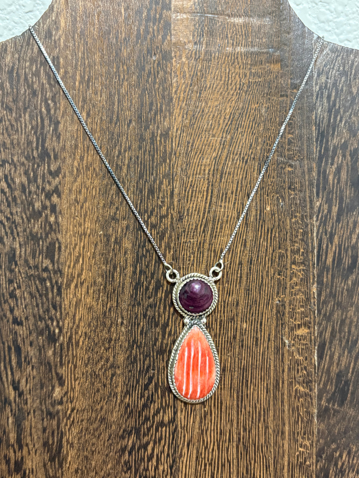 Purple & Red Spiny 2 Stone Necklace