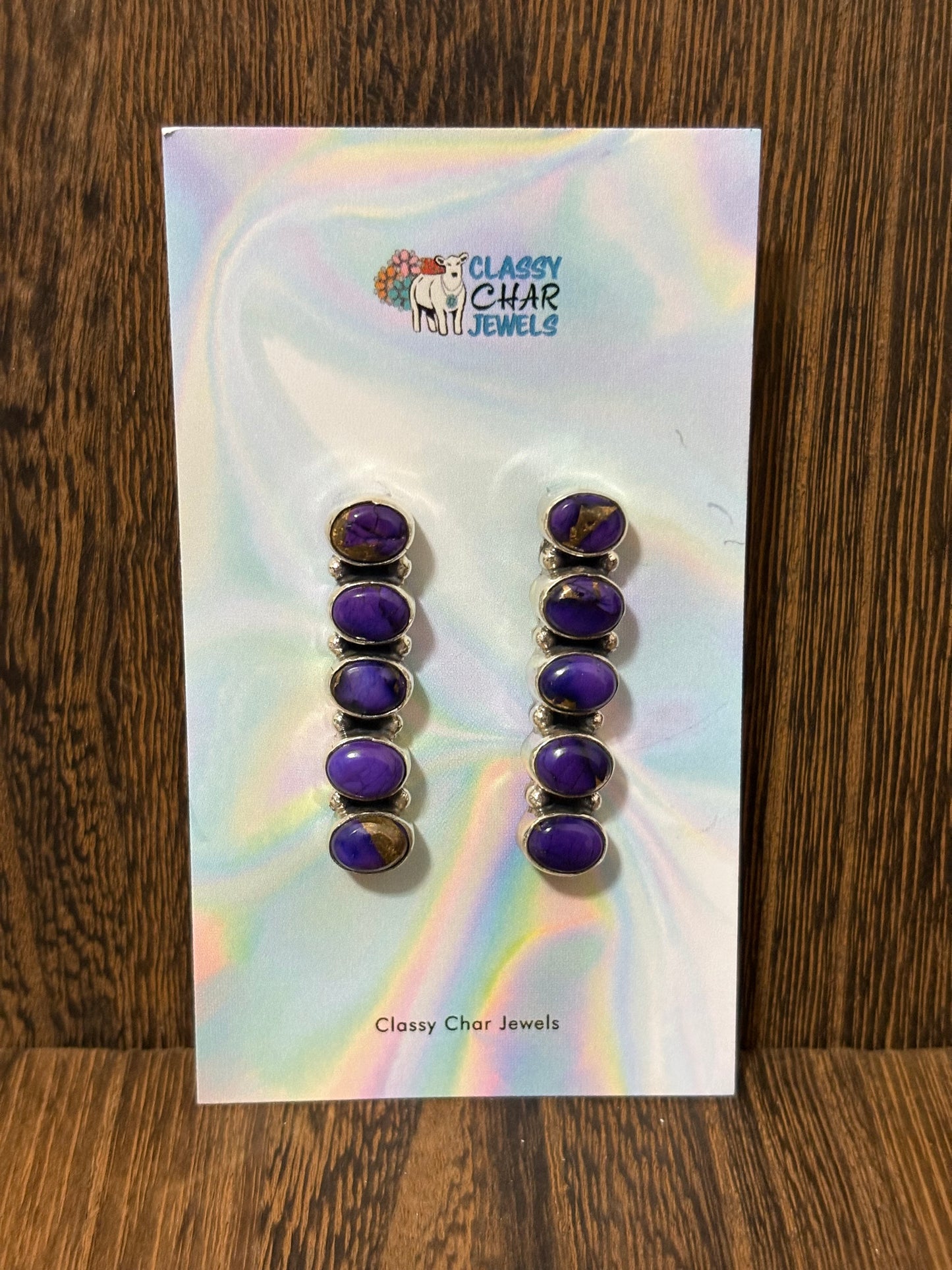 5 Stone Purple Dahlia Linear Earrings