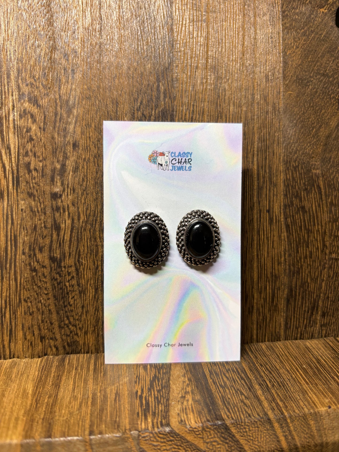 Black Onyx Large Oval Detail Studs