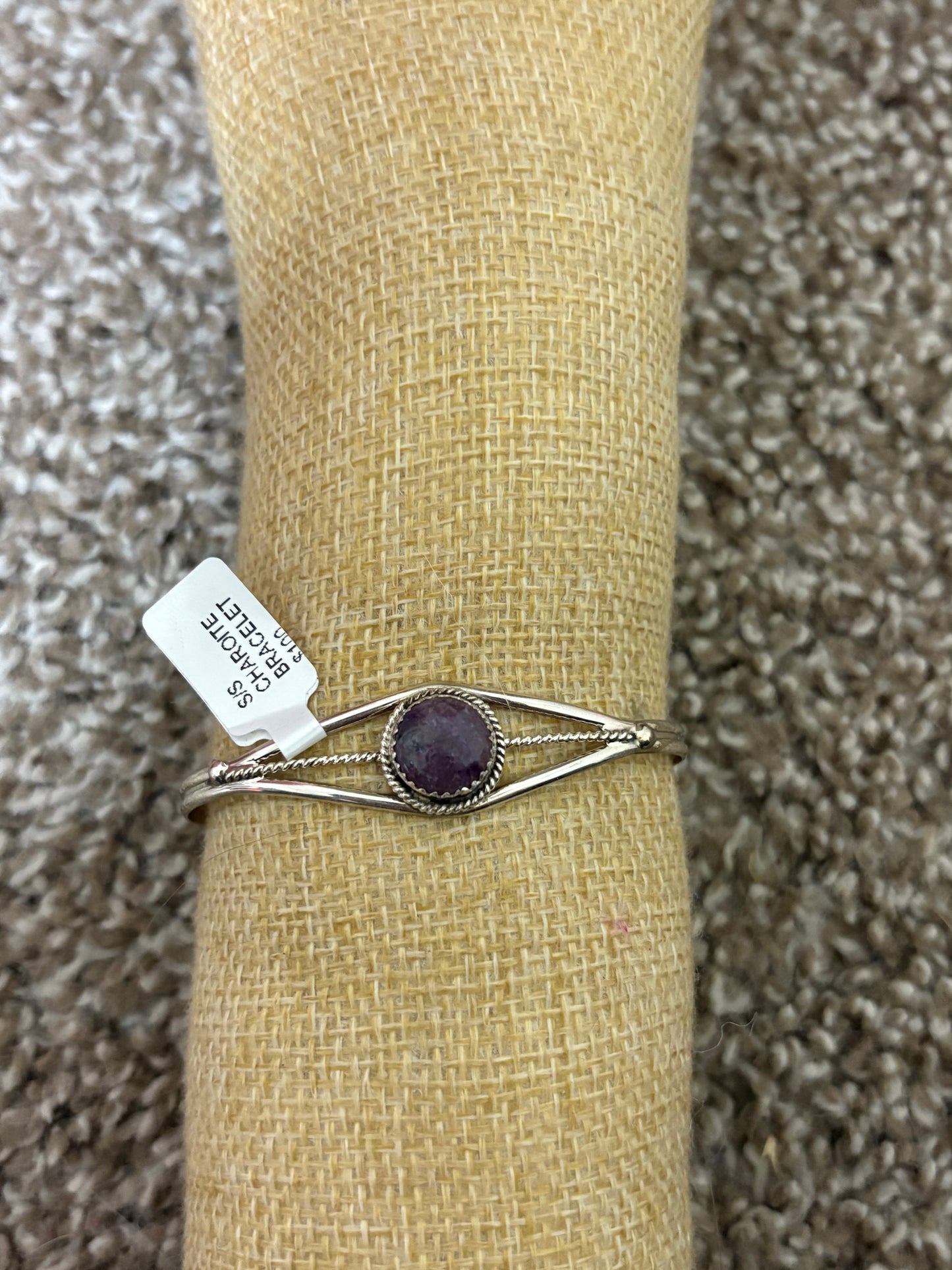 Navajo Handmade Single Stone Charoite Cuff
