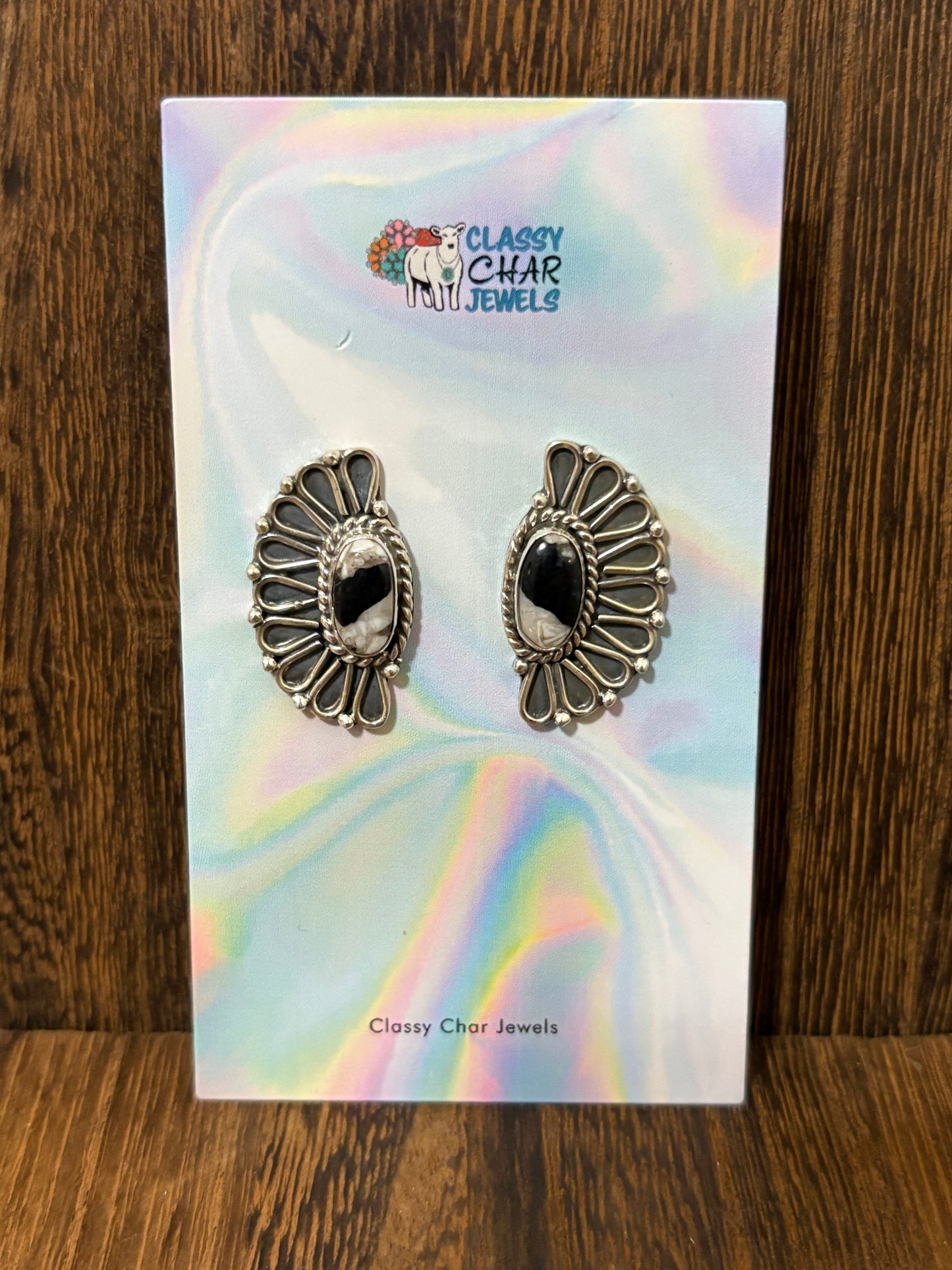 White Buffalo Half Silver Cluster Studs