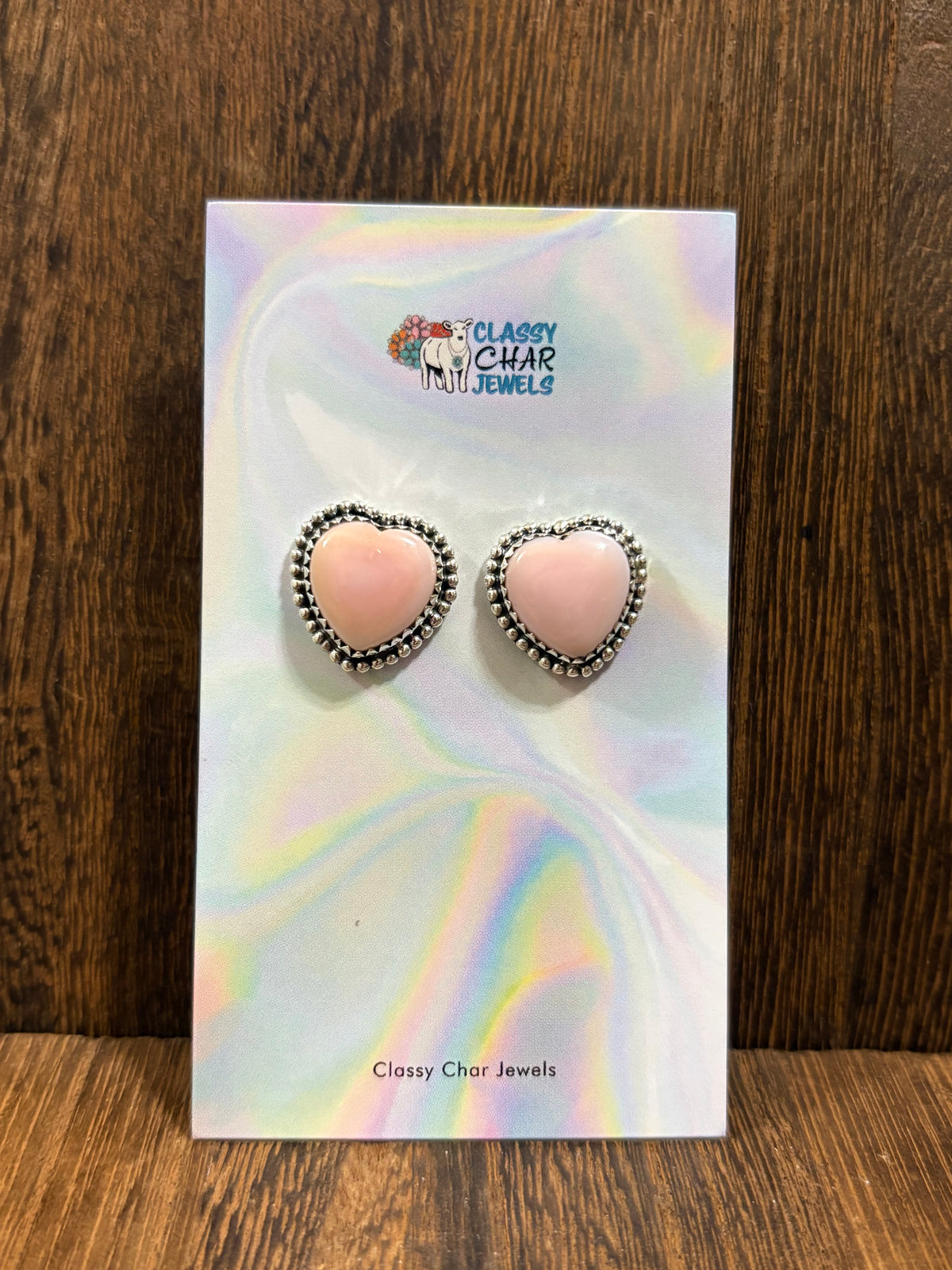 Pink Conch Heart Studs
