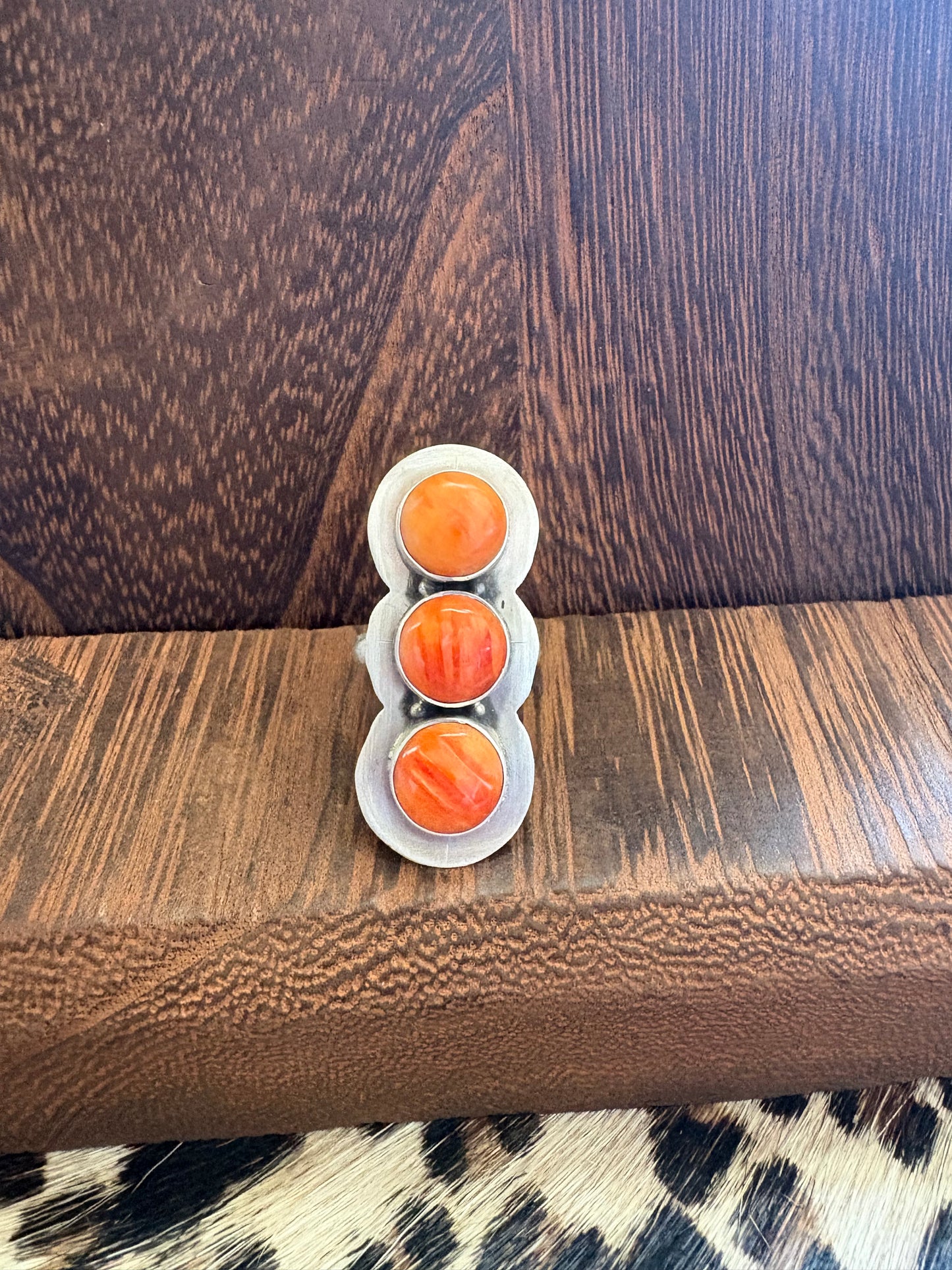 Orange Spiny 3 Stone Ring