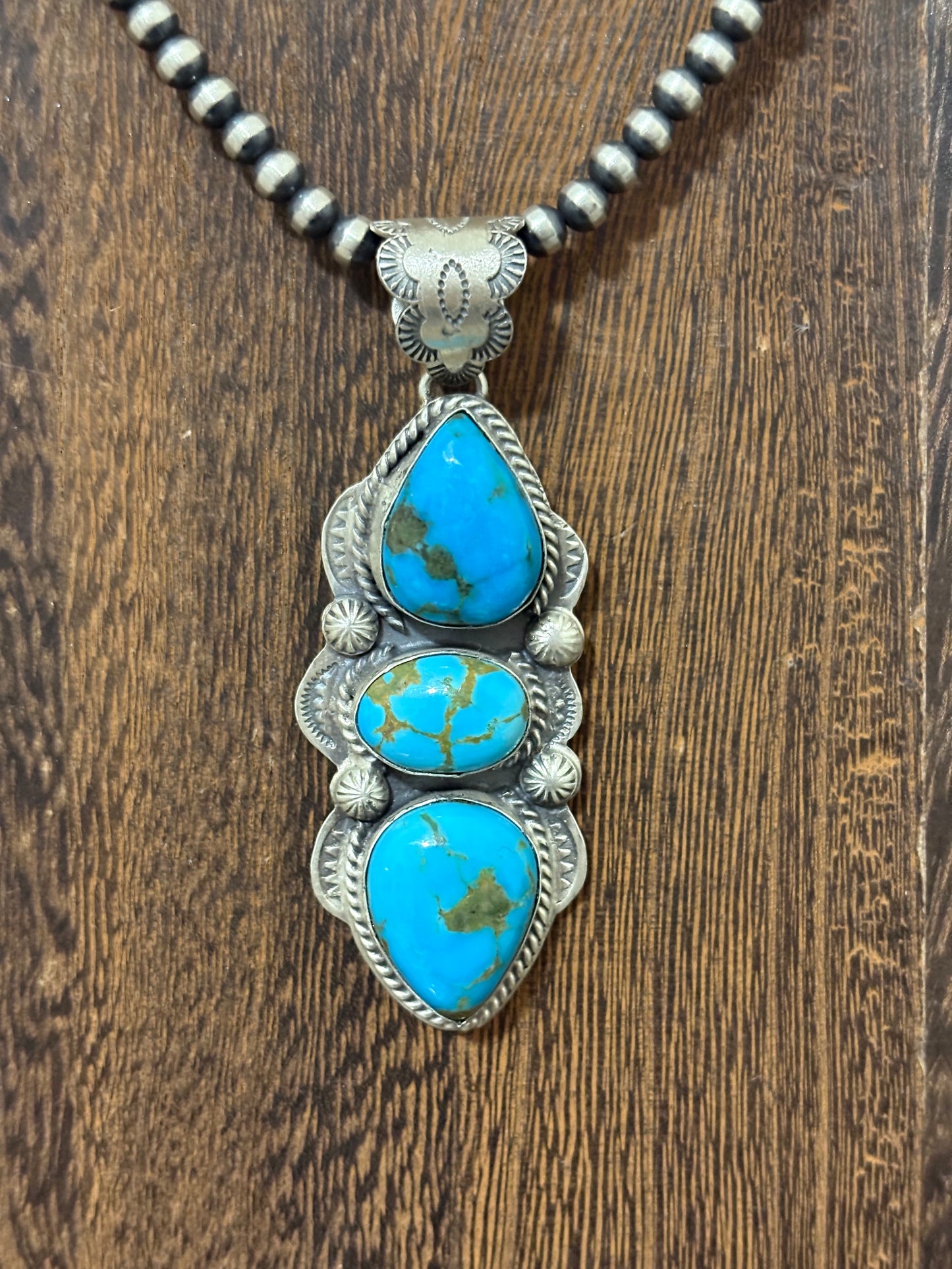 Navajo Handmade STATEMENT 3 Stone Pendant
