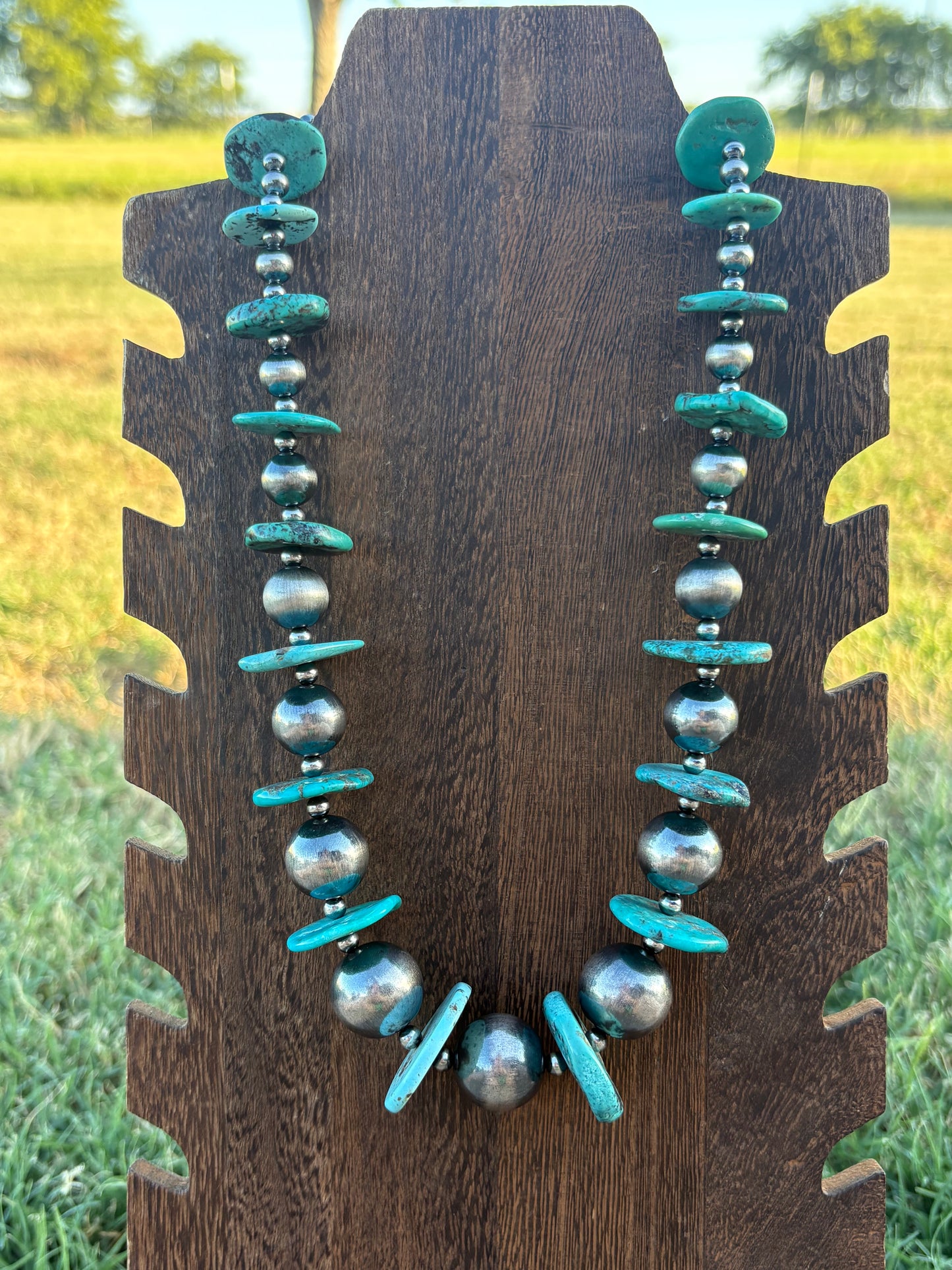23” STATEMENT Turquoise & Graduated Sterling Pearls (graduates up to 25mm)