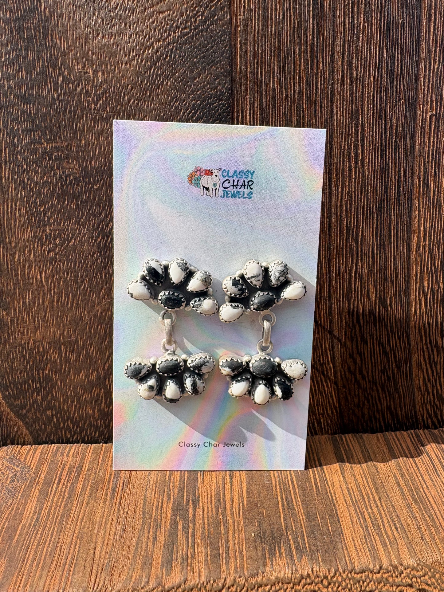 White Buffalo Double Half Cluster Earrings