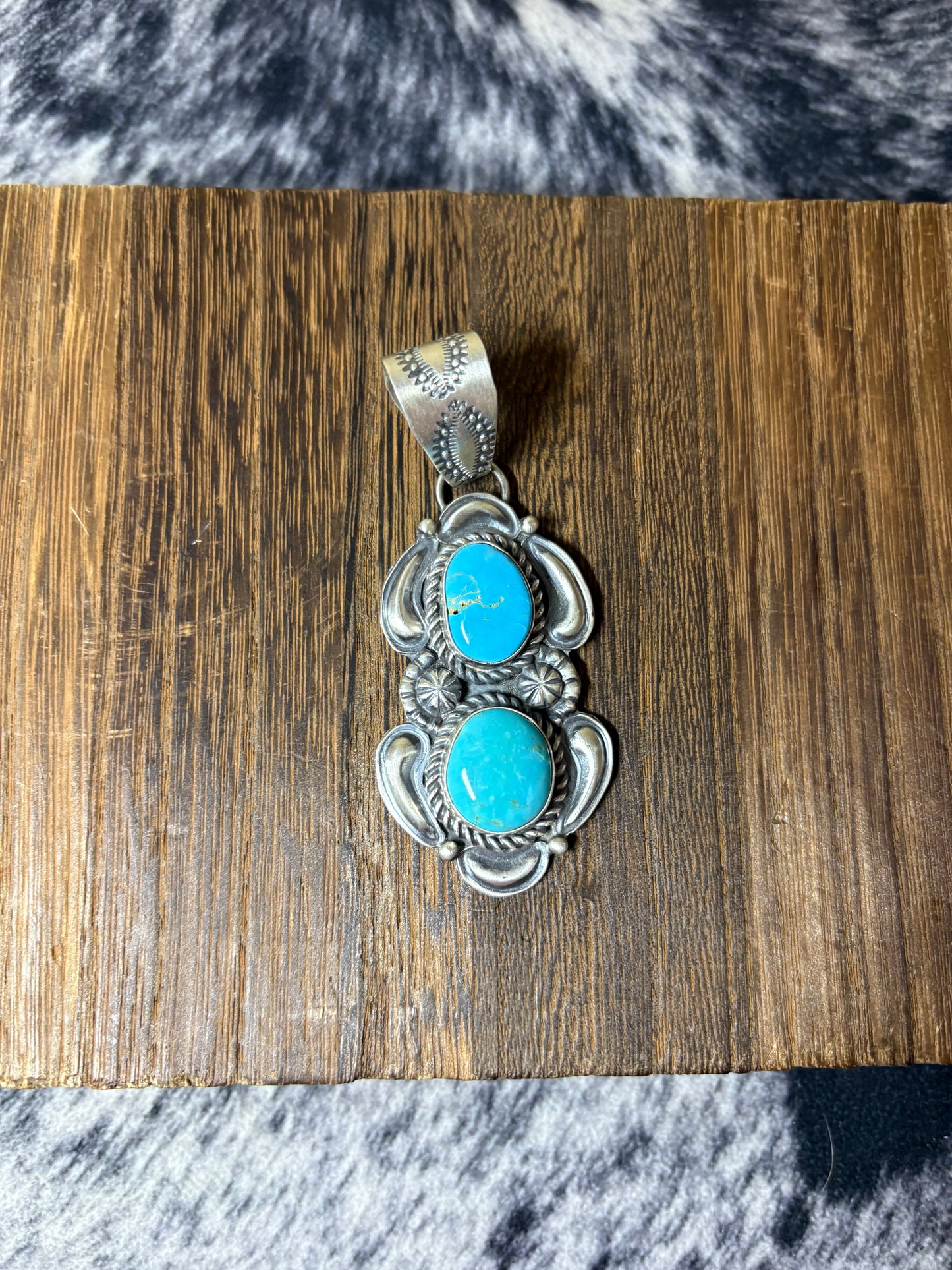 Navajo Handmade 2 Stone Kingman Statement Pendant