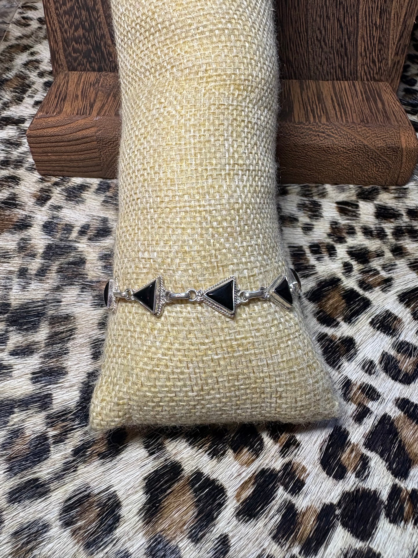 Black Onyx Triangle Clasp Bracelet
