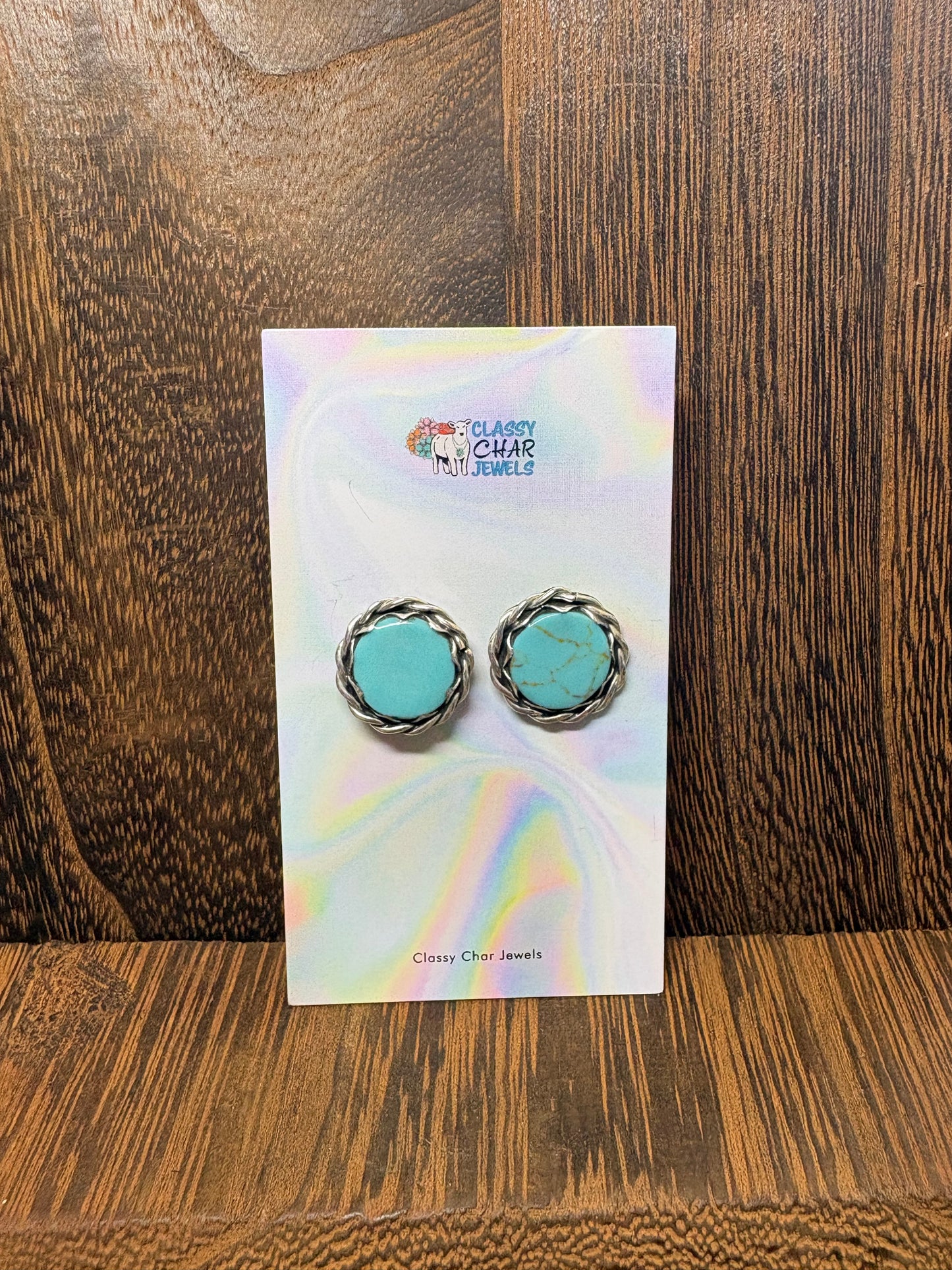Large Turquoise Single Stone Round Studs