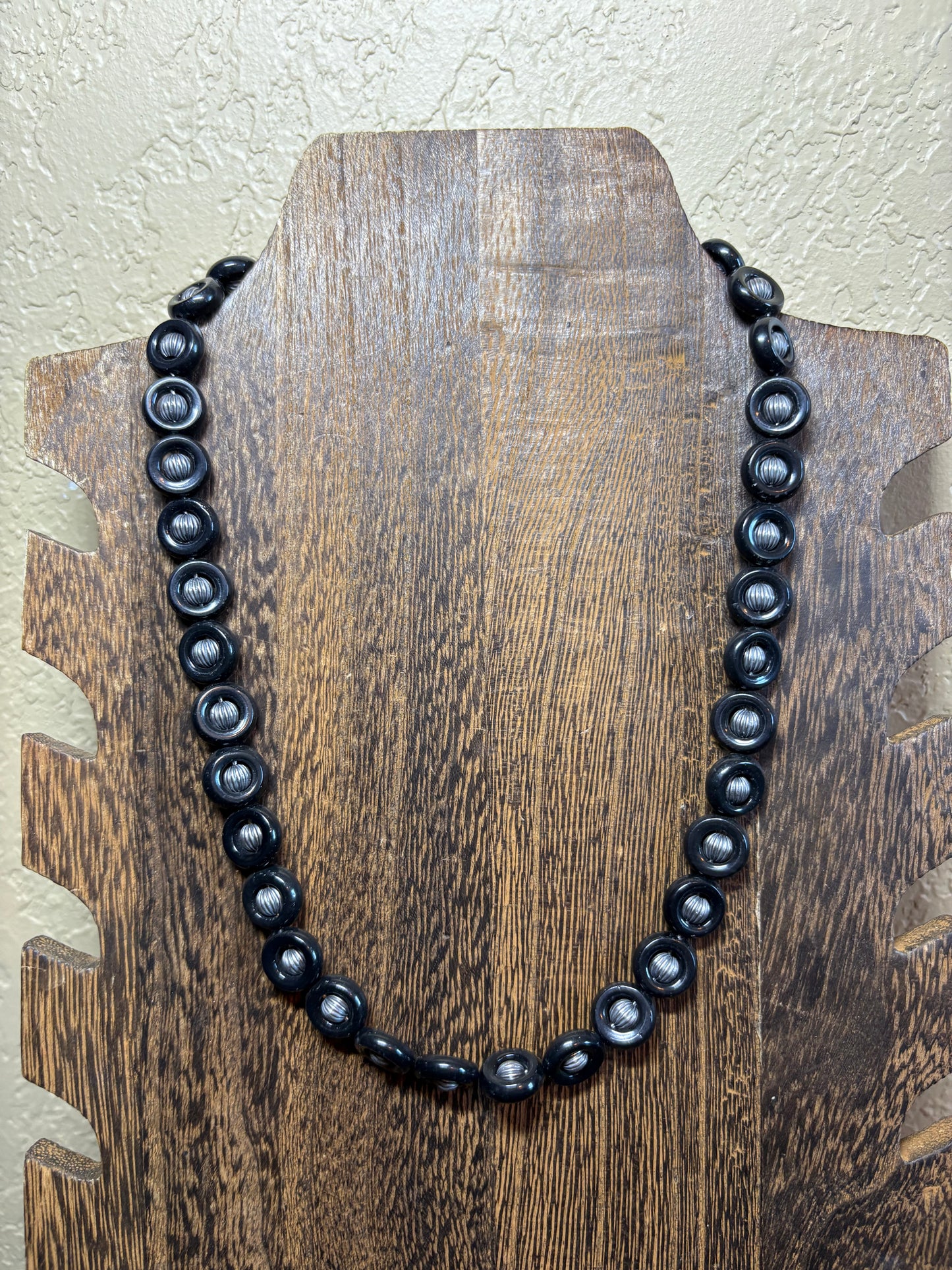 16” + 2” Onyx & Sterling Melon Necklace