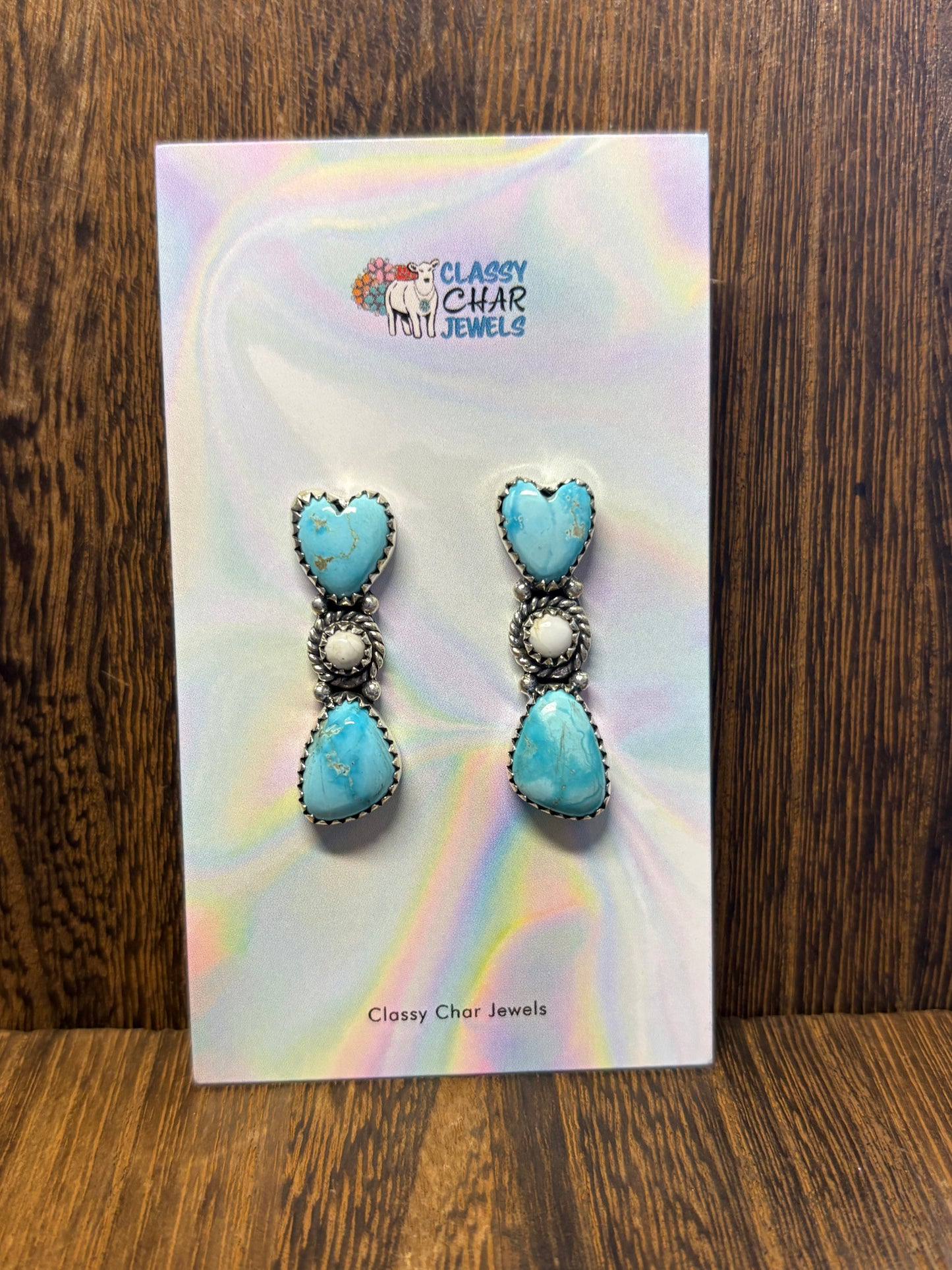Blue Bird & White Buffalo 3 Stone Earrings