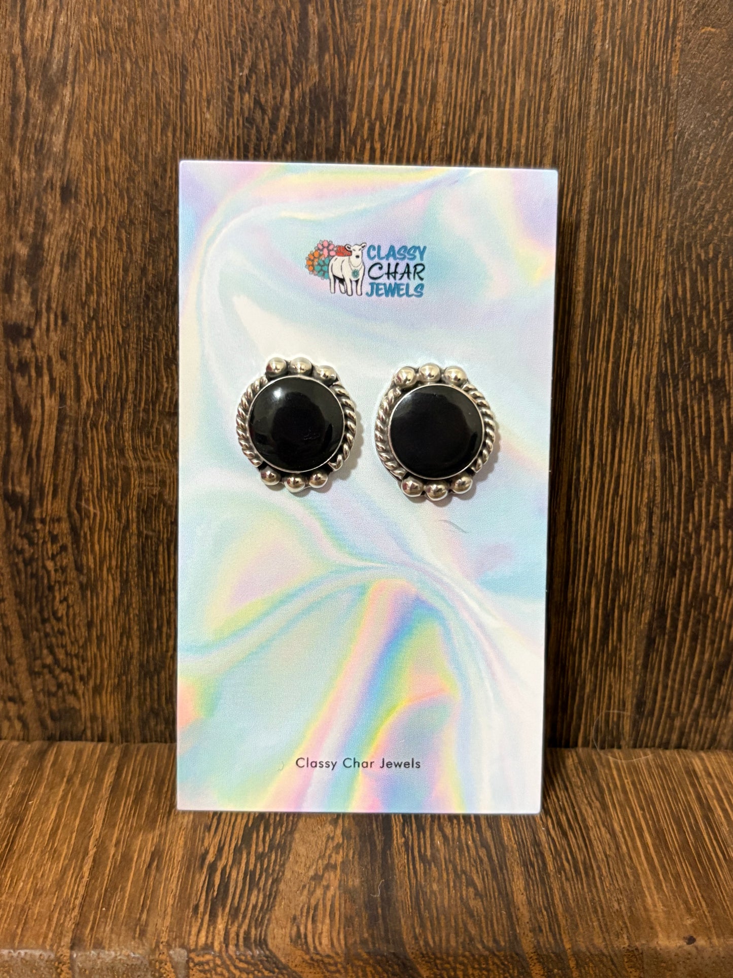 Black Onyx Round Detail Studs