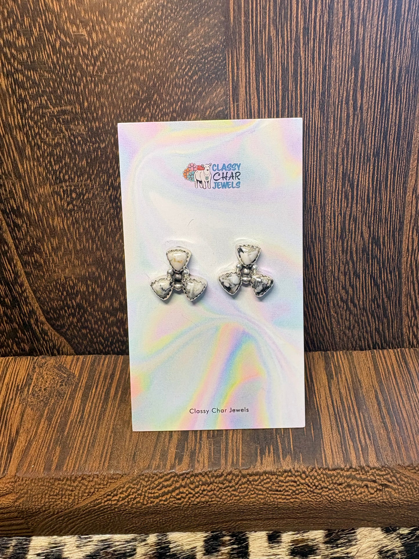 Hada 3 Stone White Buffalo Cluster Studs