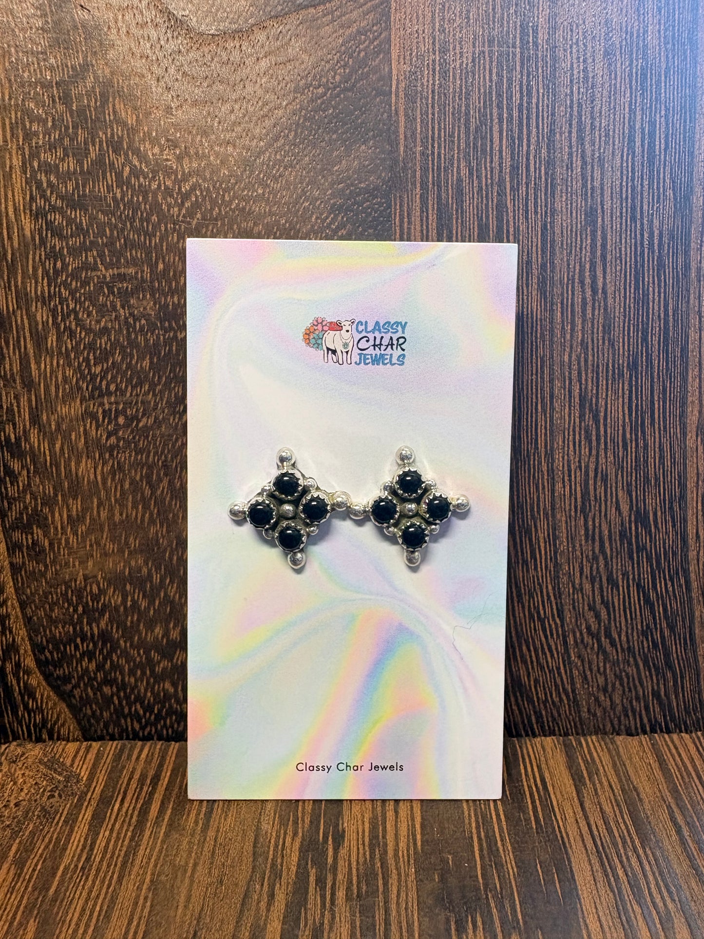 Hada Black Onyx 4 Stone Cluster Studs