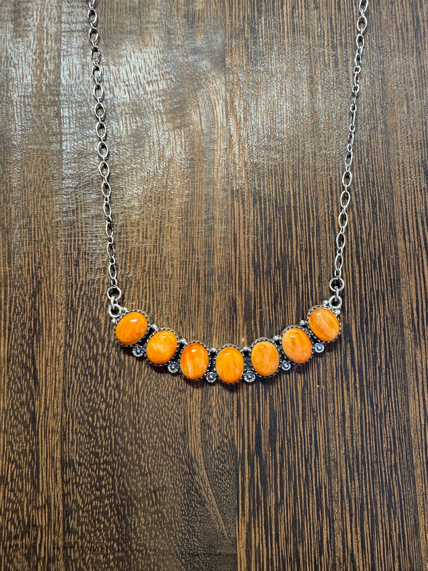 Orange Spiny Large 7 Stone Bar Necklace
