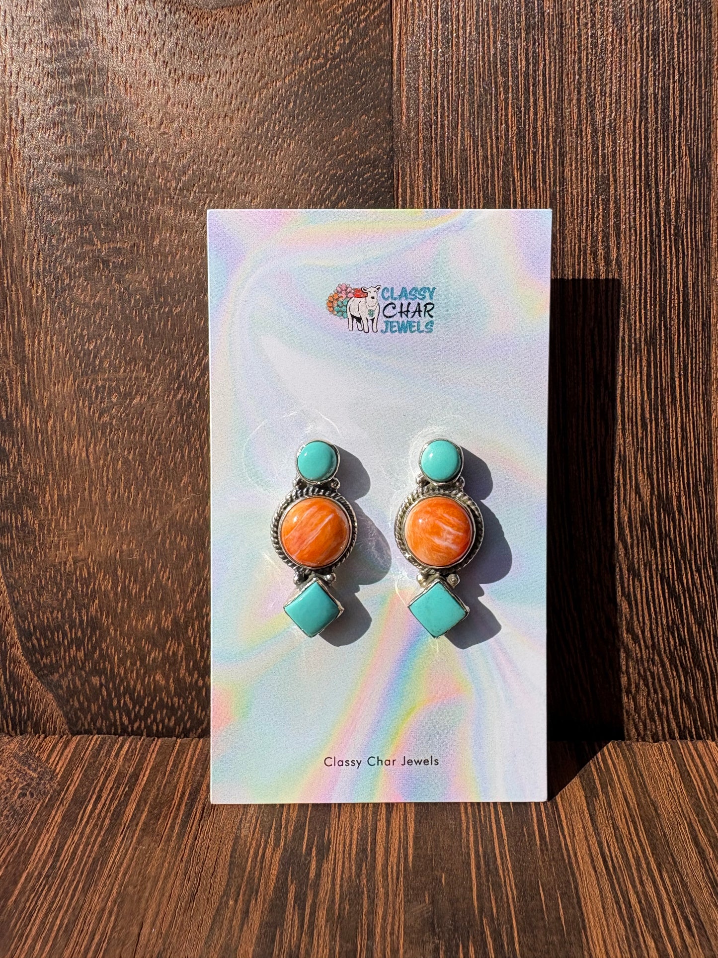 Kingman & Orange Spiny 3 Stone Studs