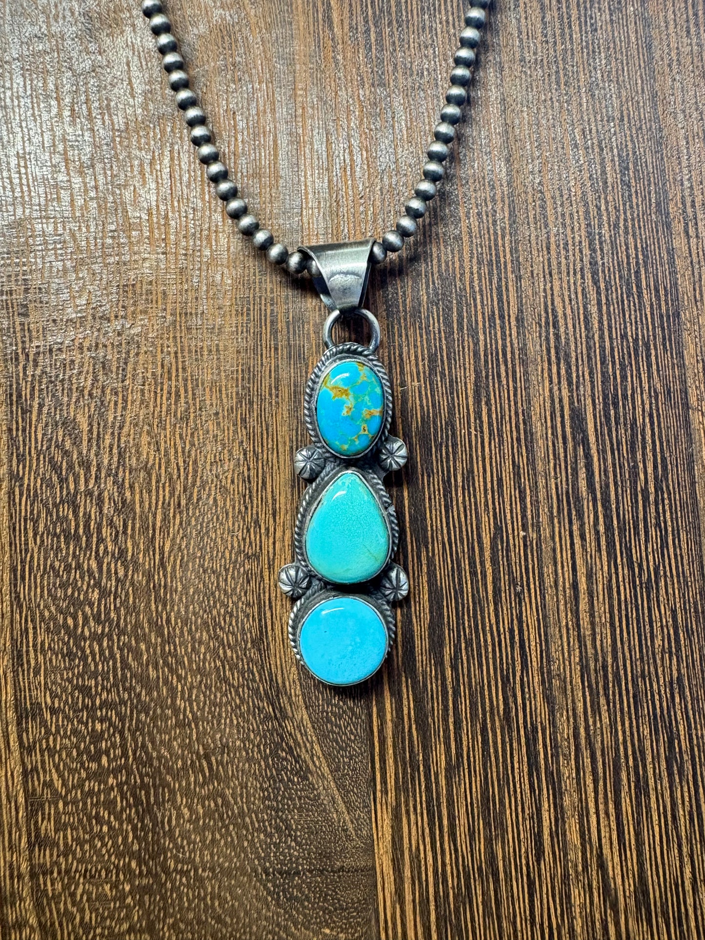 Navajo Handmade Mix Stone 3 Stone Pendant