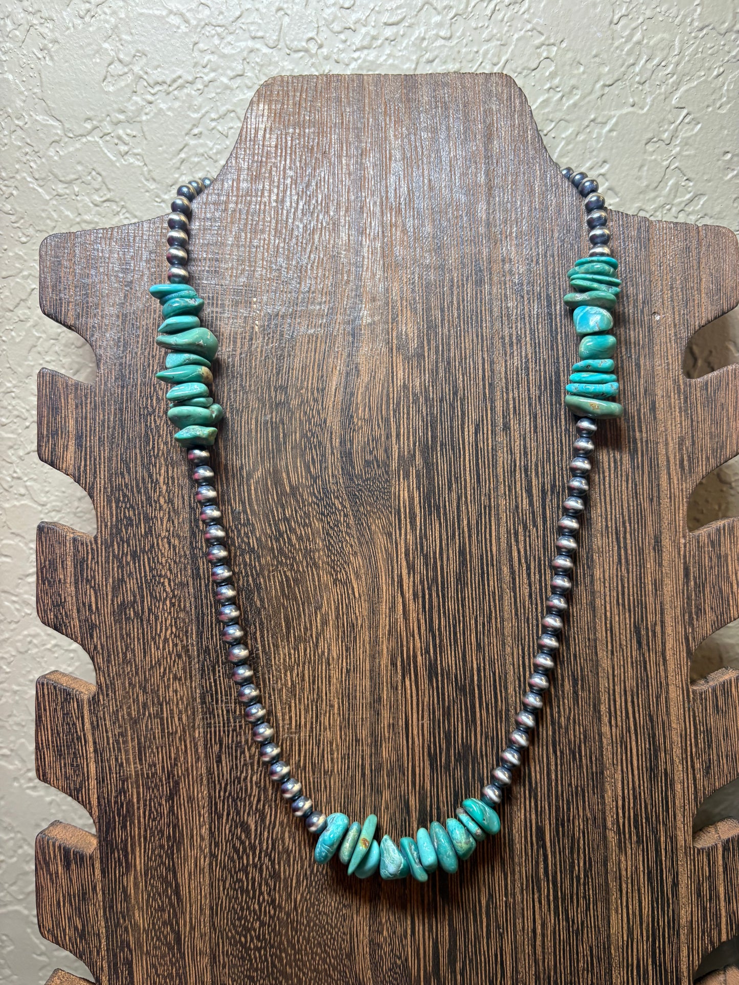 19” Turquoise Chip & 5mm Sterling Pearl Necklace