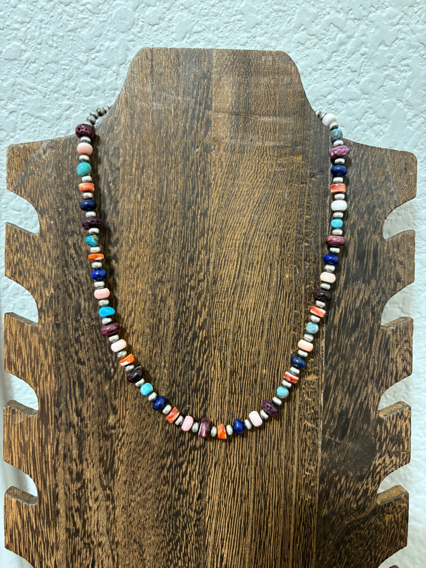 16” Mix Stone and Sterling Pearl Necklace
