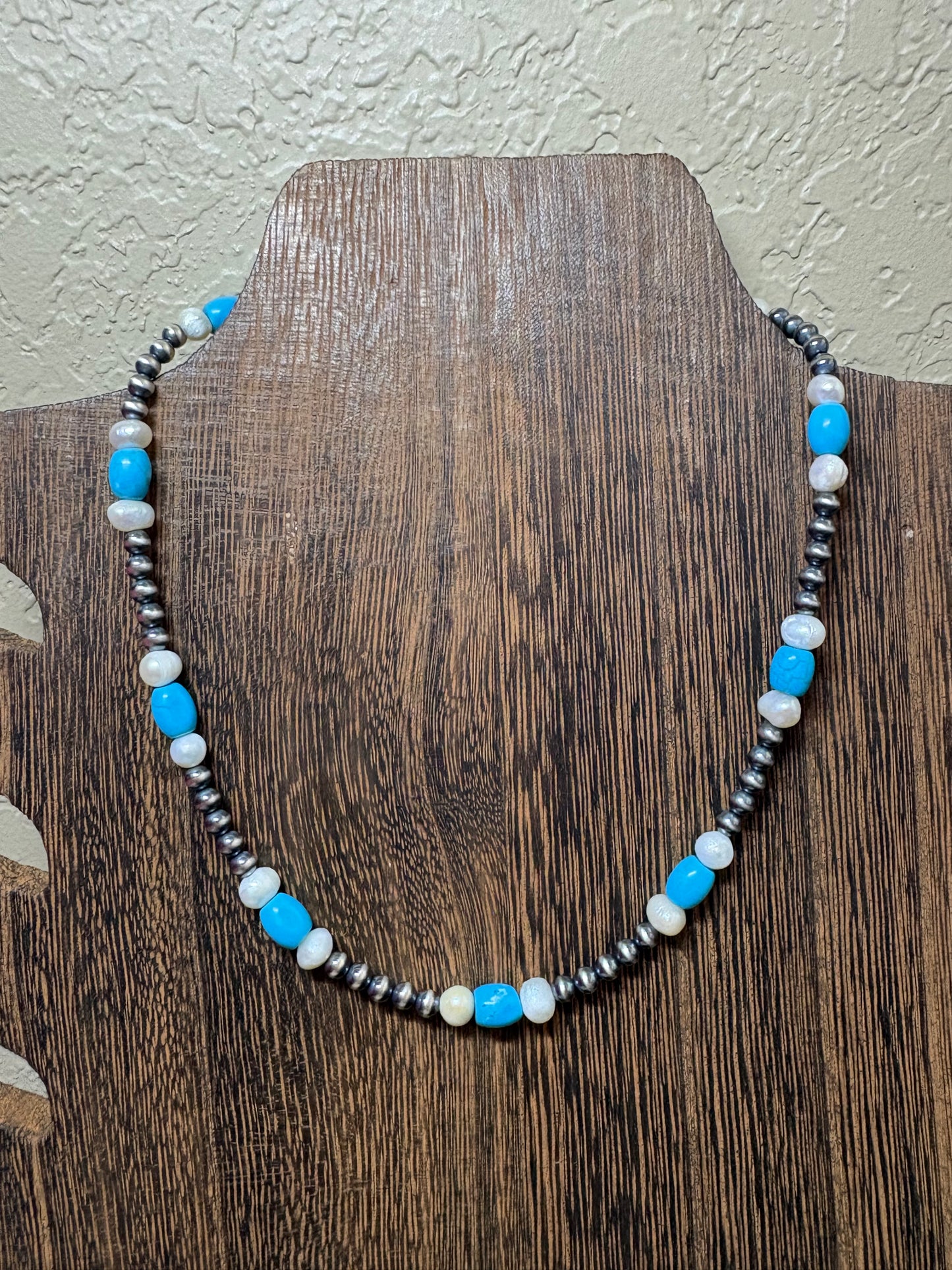 15” Freshwater Pearls & Kingman Necklace
