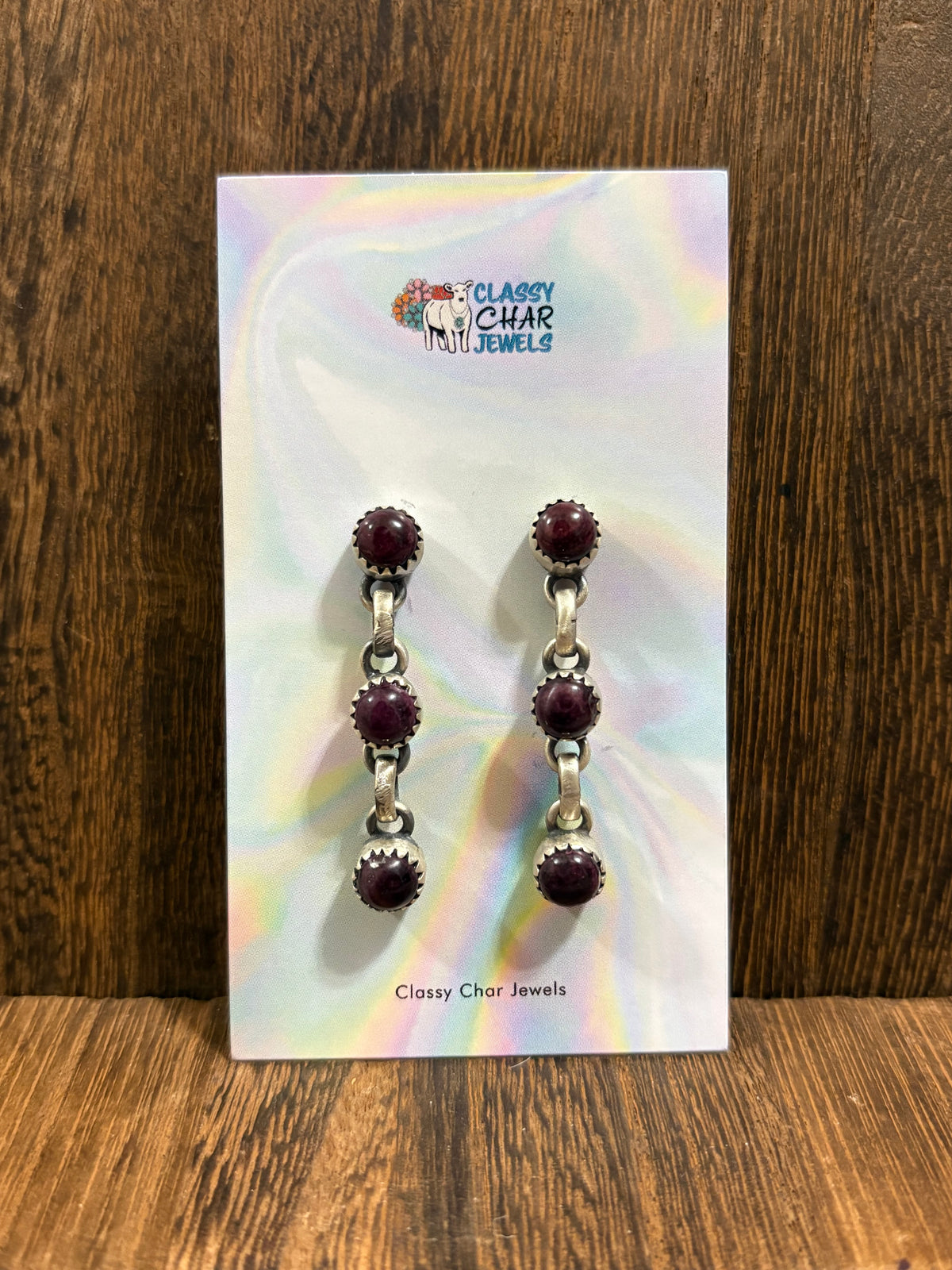 Purple Spiny 3 Stone Dangle Studs