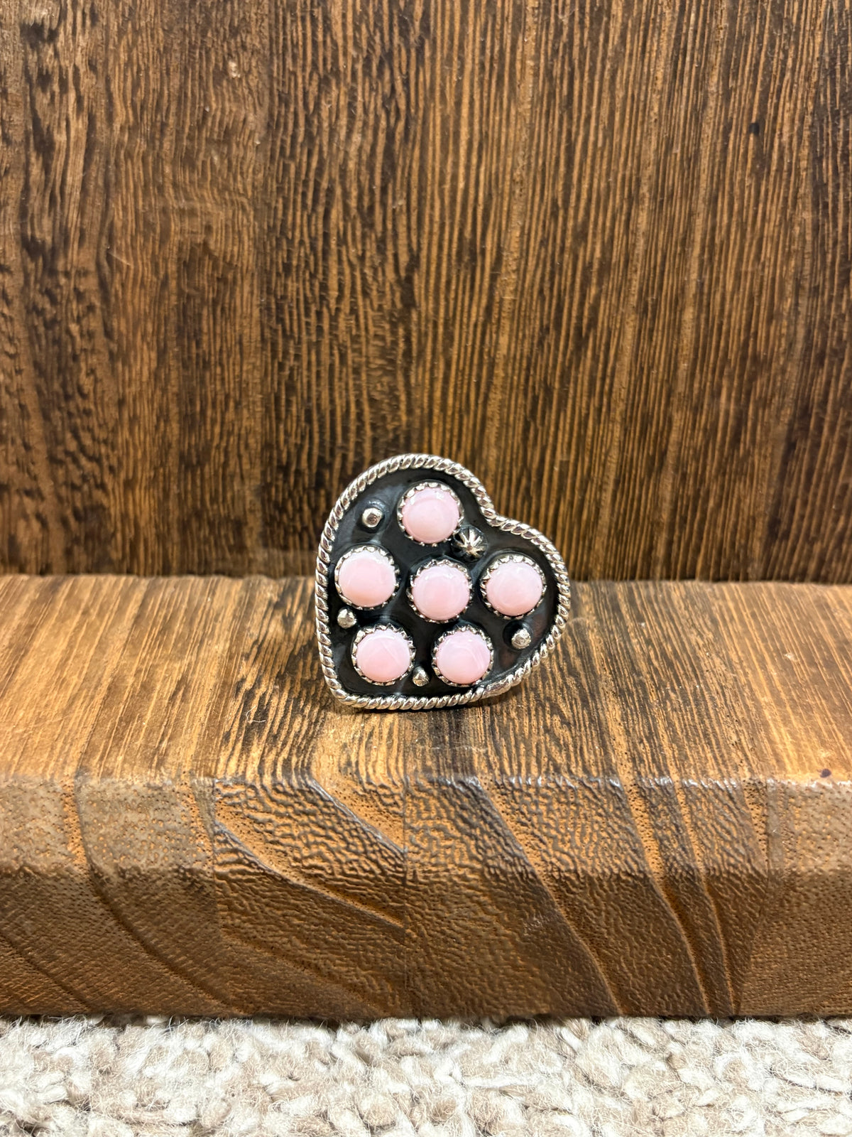 Pink Conch 6 Stone Heart Ring