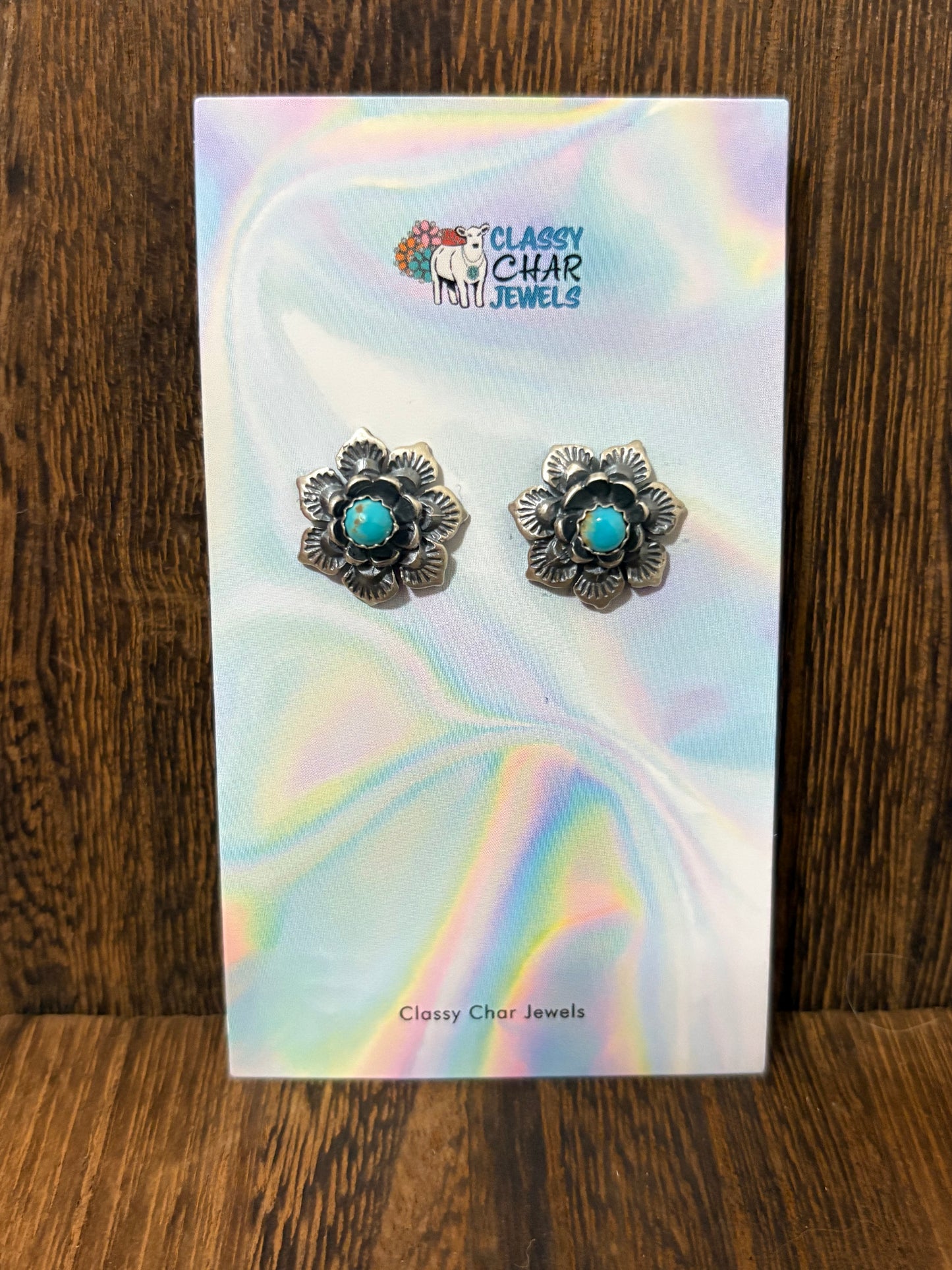 Navajo Handmade Turquoise Flower Studs