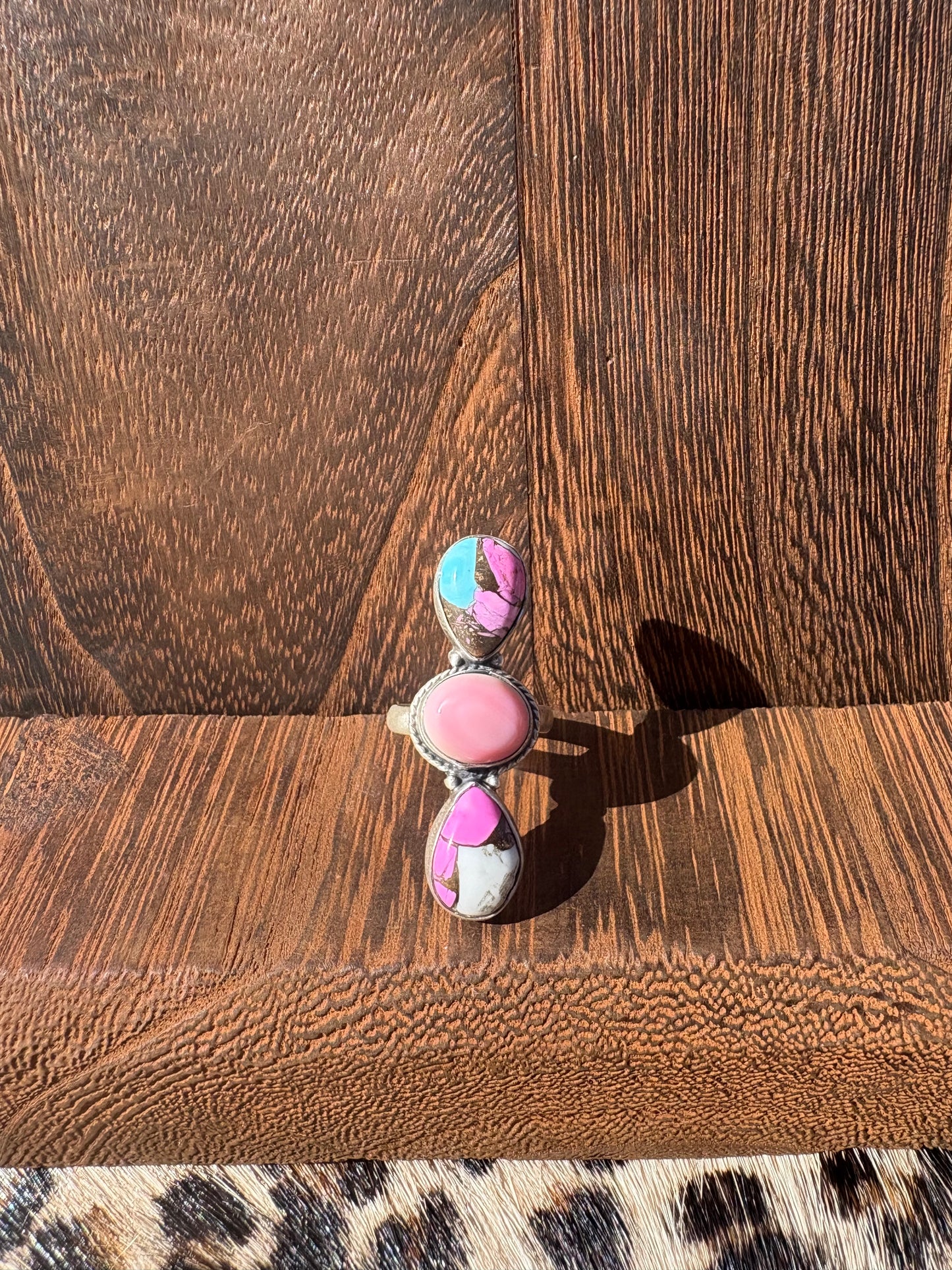 Cotton Candy & Pink Conch 3 Stone Ring