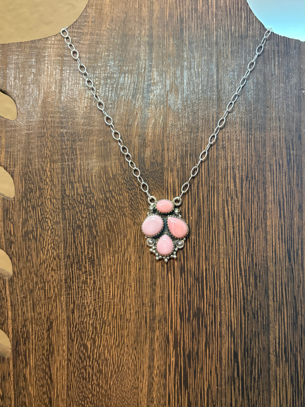 Pink Conch 4 Stone Cluster Necklace