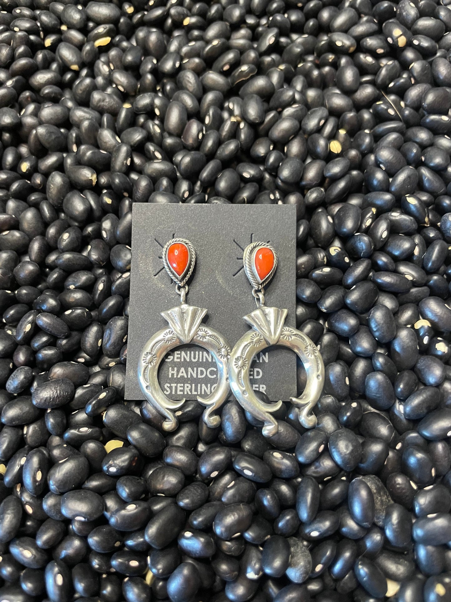 Navajo Handmade Coral Naja Earrings