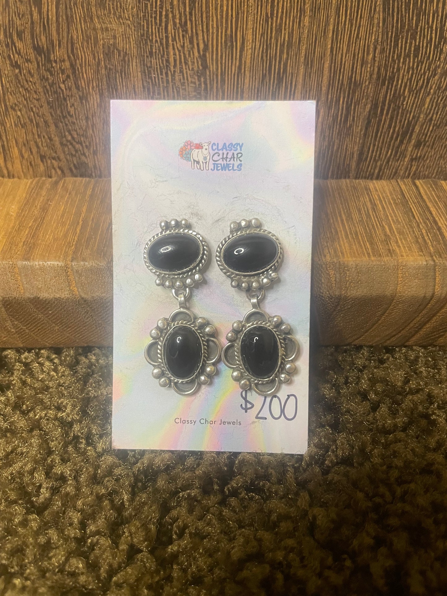 Navajo Handmade 2 Stone Detail Black Onyx Earrings