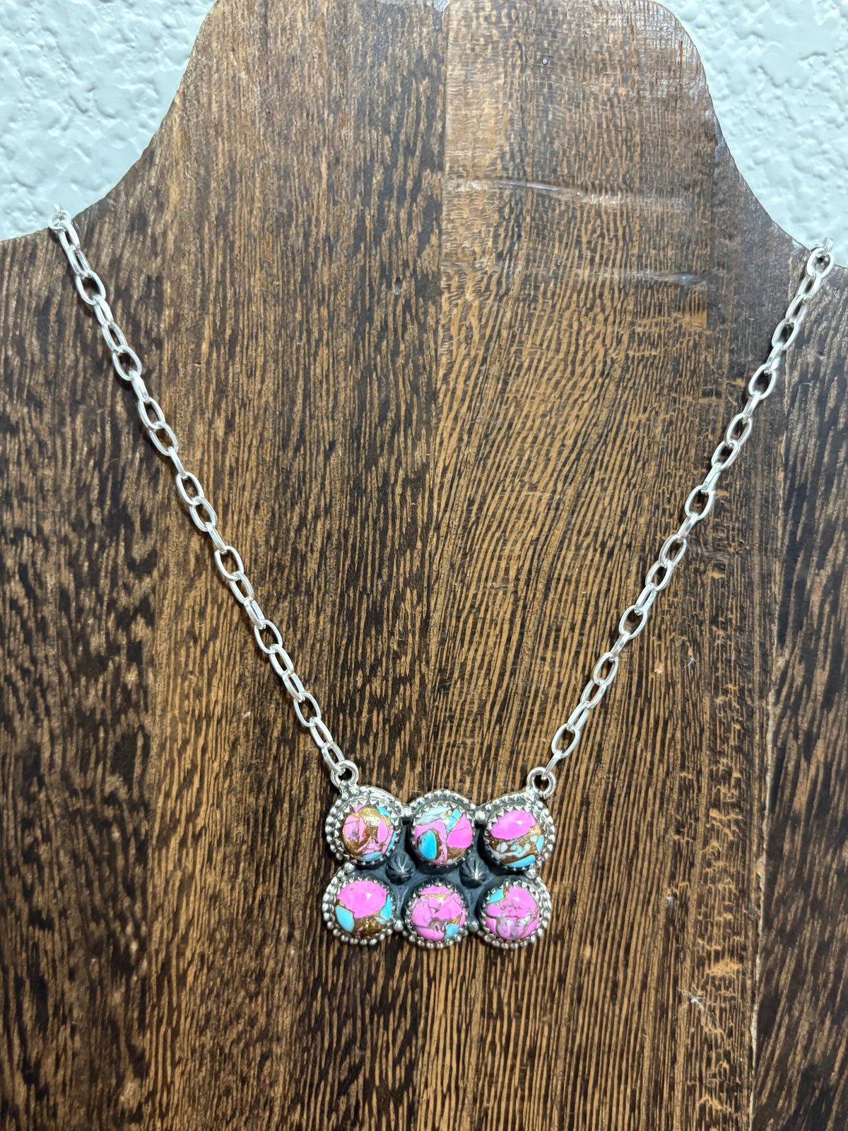 Cotton Candy 6 Stone Cluster Bar Necklace