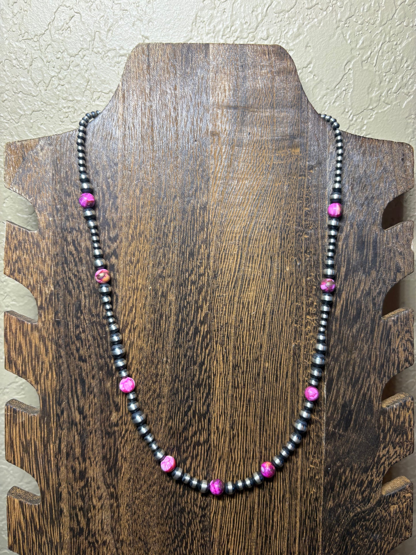 18” Pink Dahlia & Sterling Silver Pearls