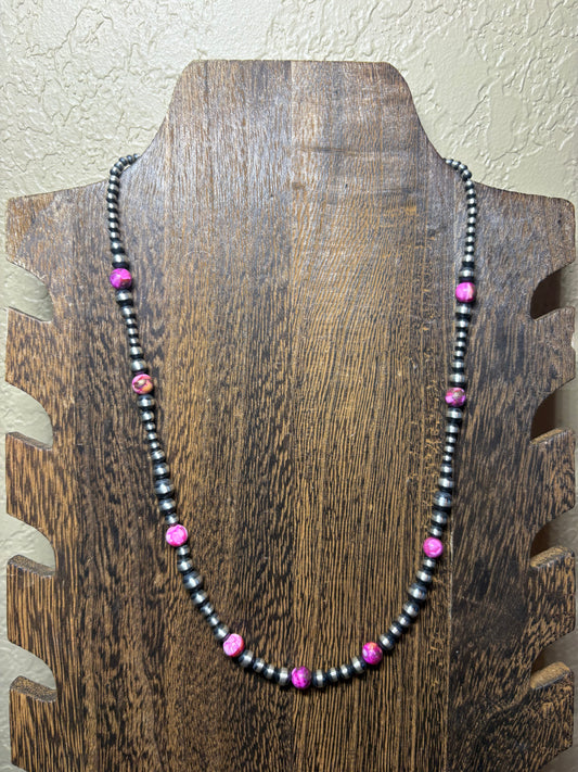 18” Pink Dahlia & Sterling Silver Pearls