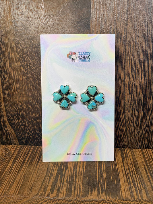 Kingman 4 Stone Heart Lucky Clover Studs