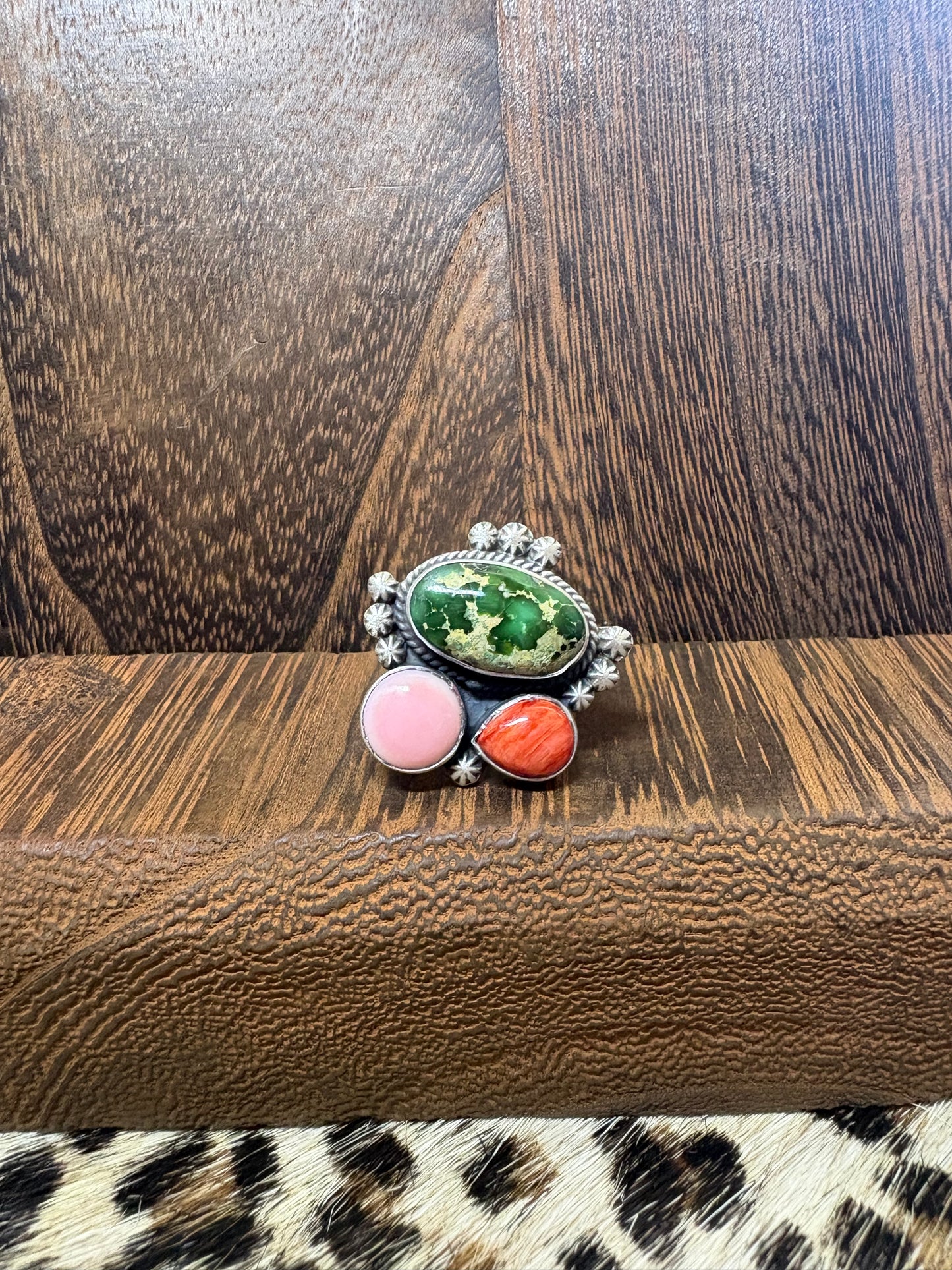 Sonoran Gold, Pink Conch, & Red Spiny Cluster Ring