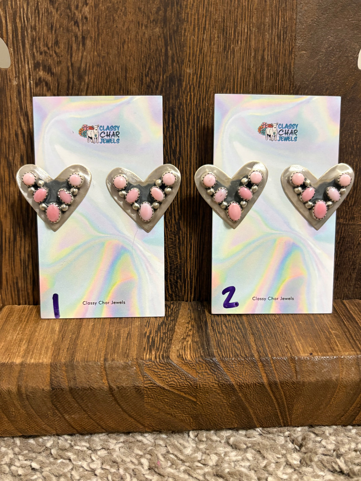 Pink Conch Heart Cluster Earrings