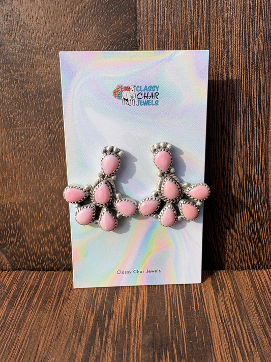 Pink Conch Statement Cluster Earrings
