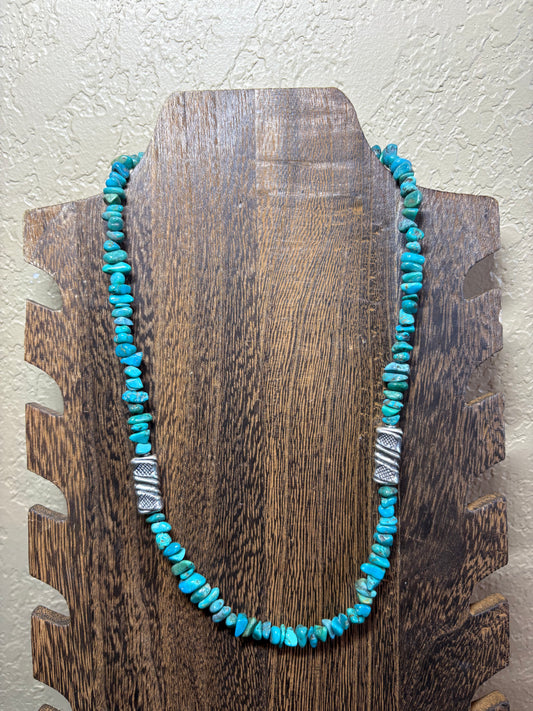 19” Double Barrel & Turquoise Chip Necklace