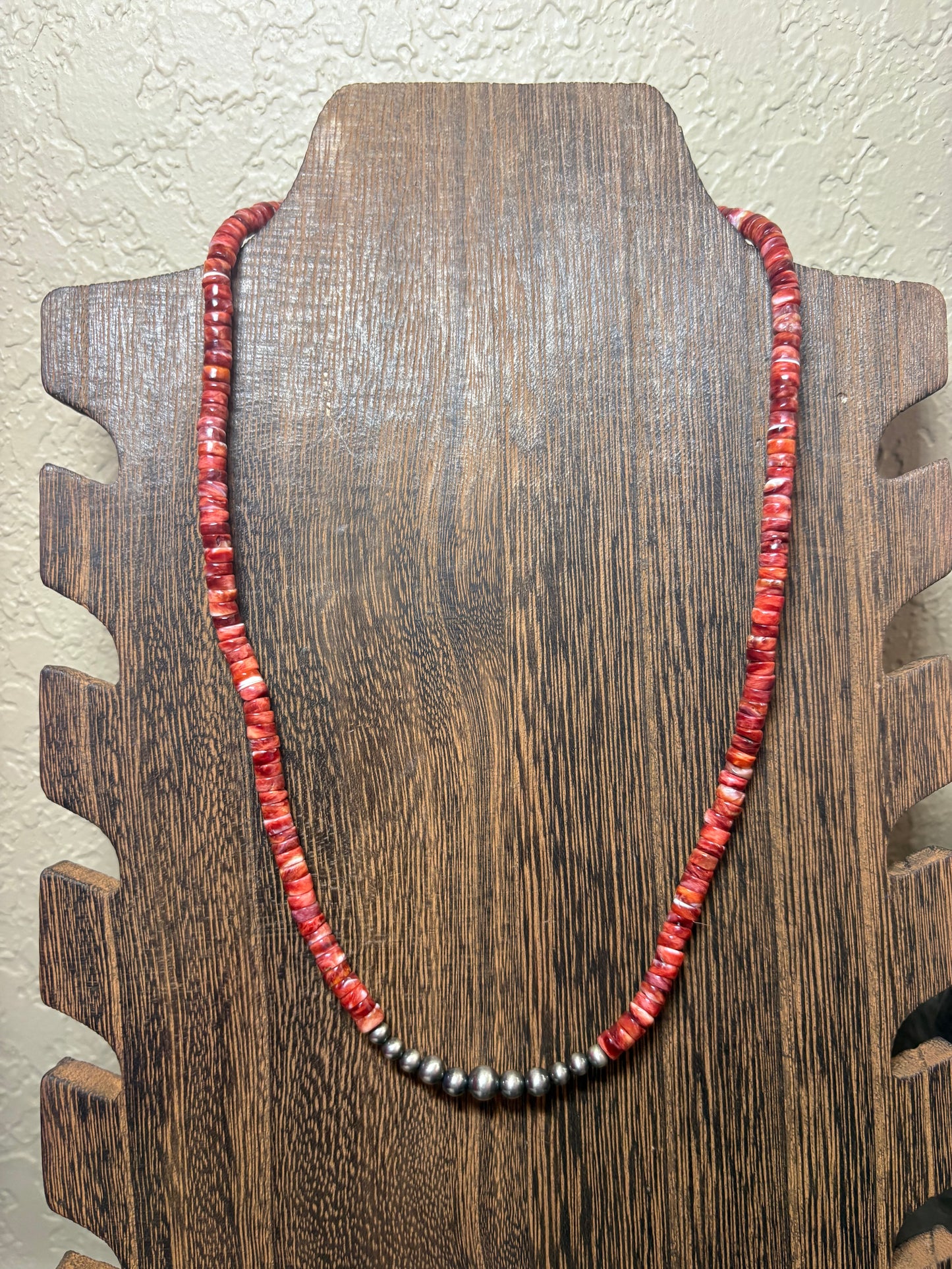 18” Red Spiny & Graduated Sterling Pearls