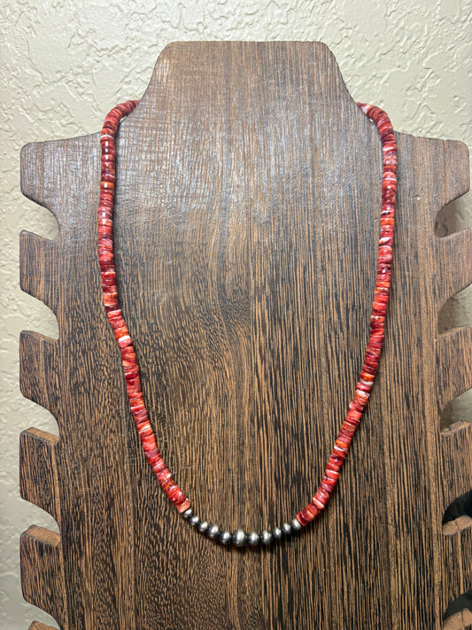 18” Red Spiny & Graduated Sterling Pearls