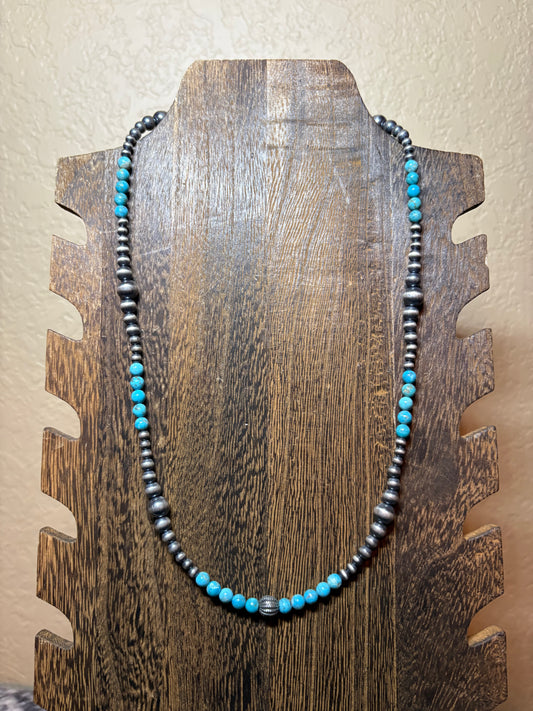 20” + 2” 4-8mm Graduated Sterling Pearls & Turquoise