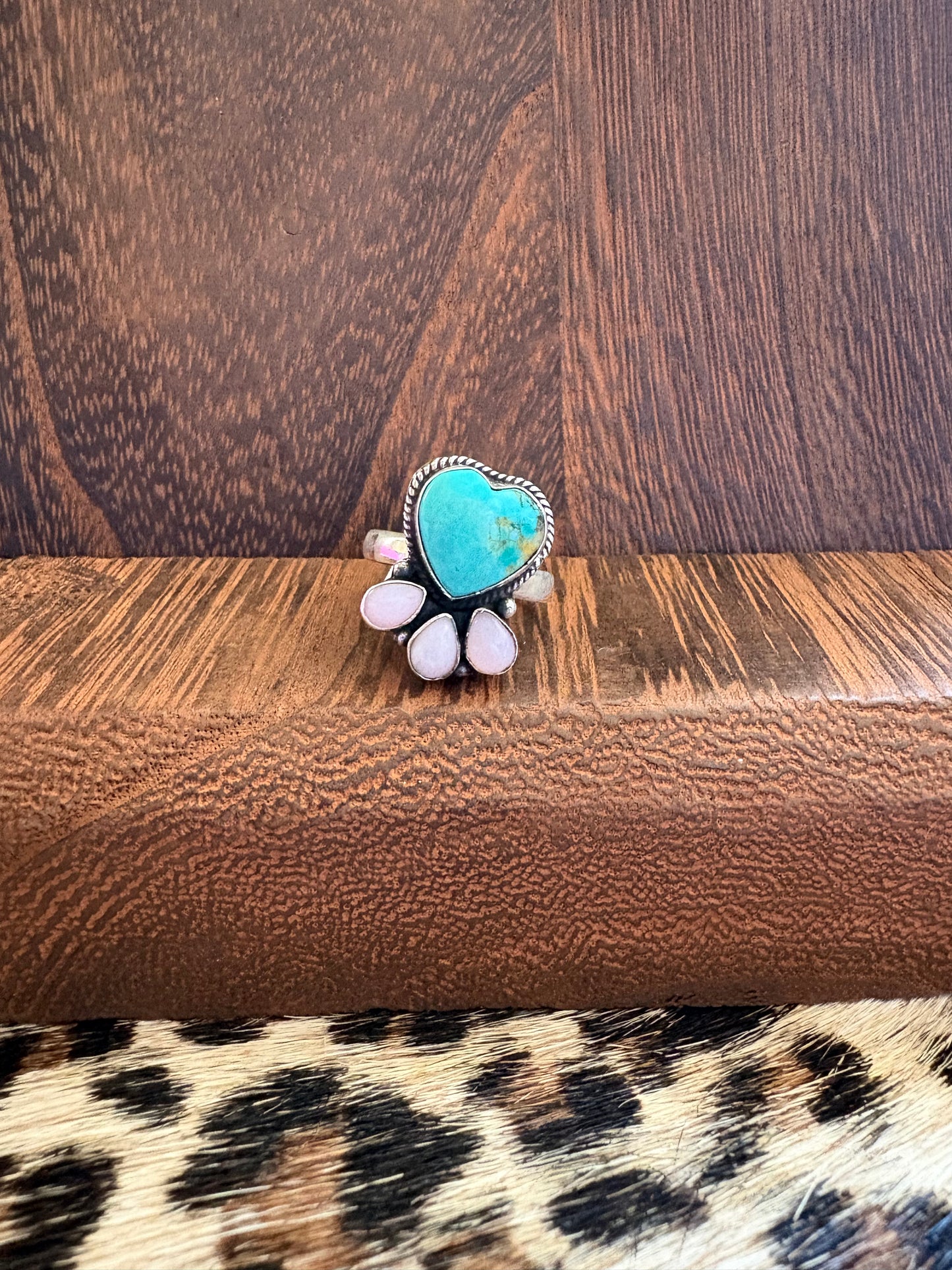 Kingman Heart & Pink Opal Ring